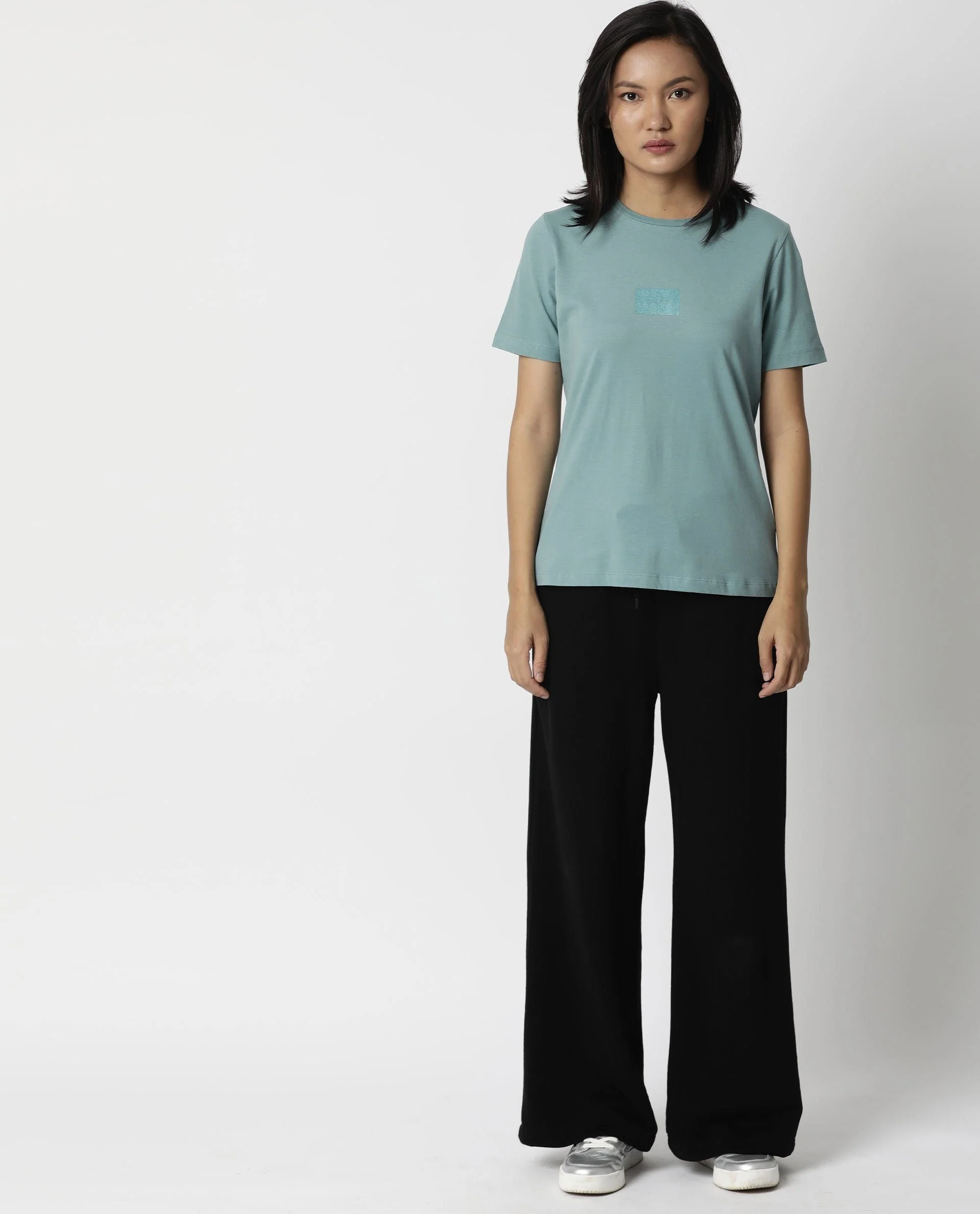 Rareism Womens Luani Green T-Shirt Supima Cotton Fabric Slim Fit Round Neck - Image 4