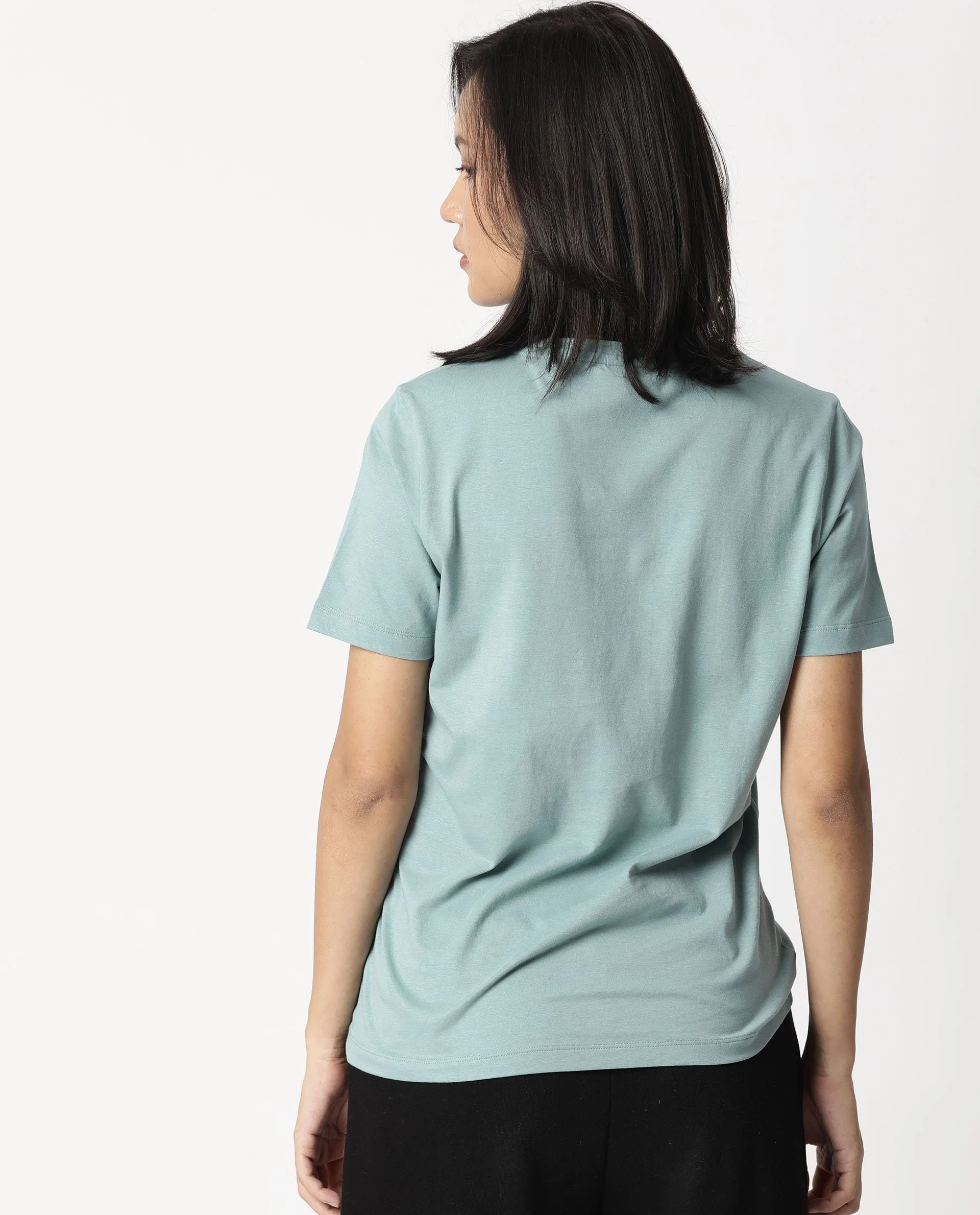 Rareism Womens Luani Green T-Shirt Supima Cotton Fabric Slim Fit Round Neck - Image 5