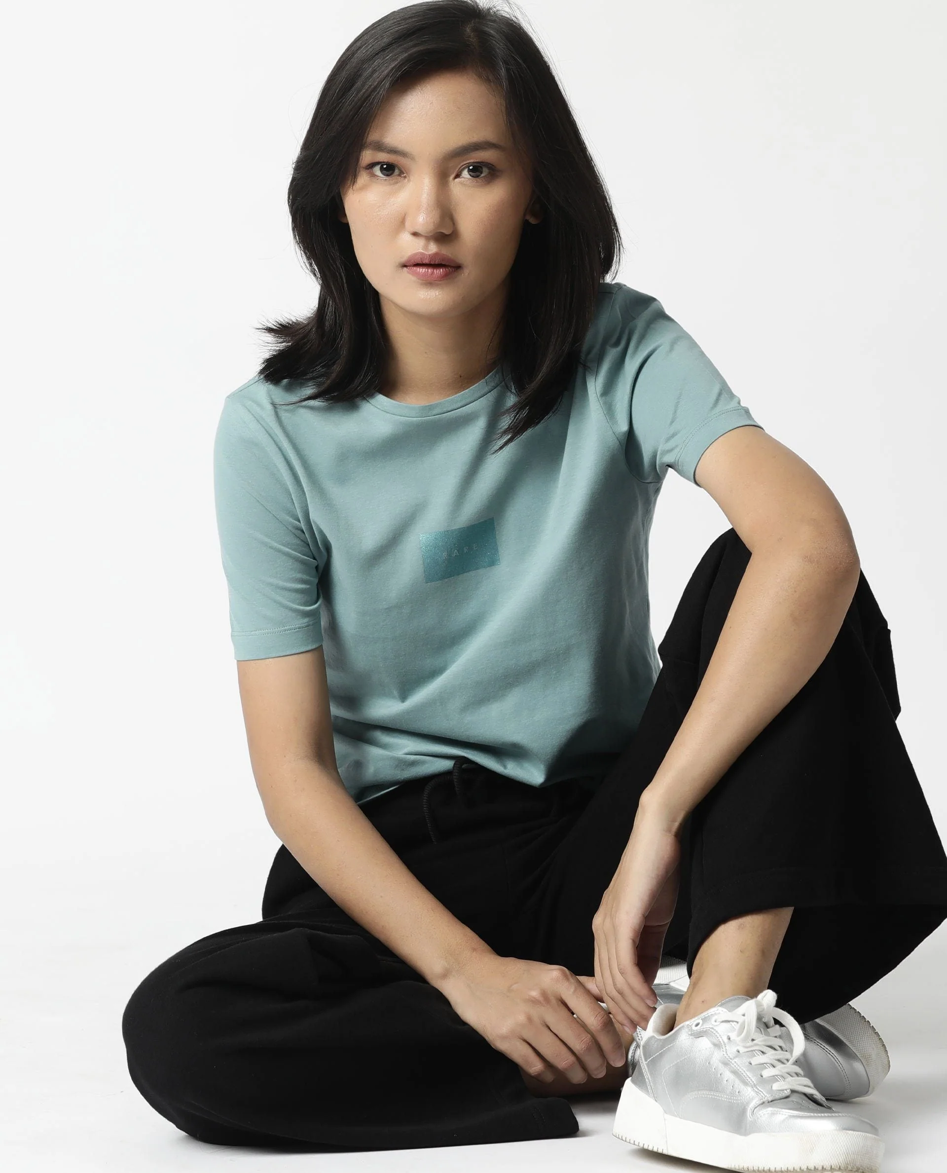 Rareism Womens Luani Green T-Shirt Supima Cotton Fabric Slim Fit Round Neck - Image 9