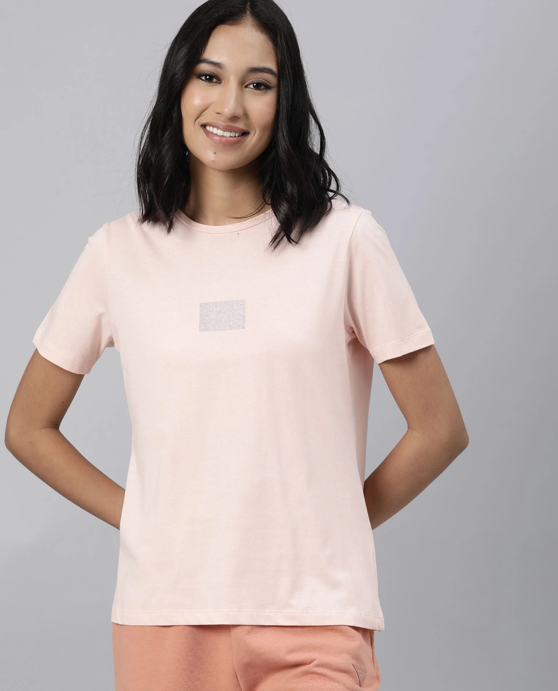Rareism Women's Luani Peach Cotton Crew Neck Graphic Print Regular Fit T-Shirt - Image 5
