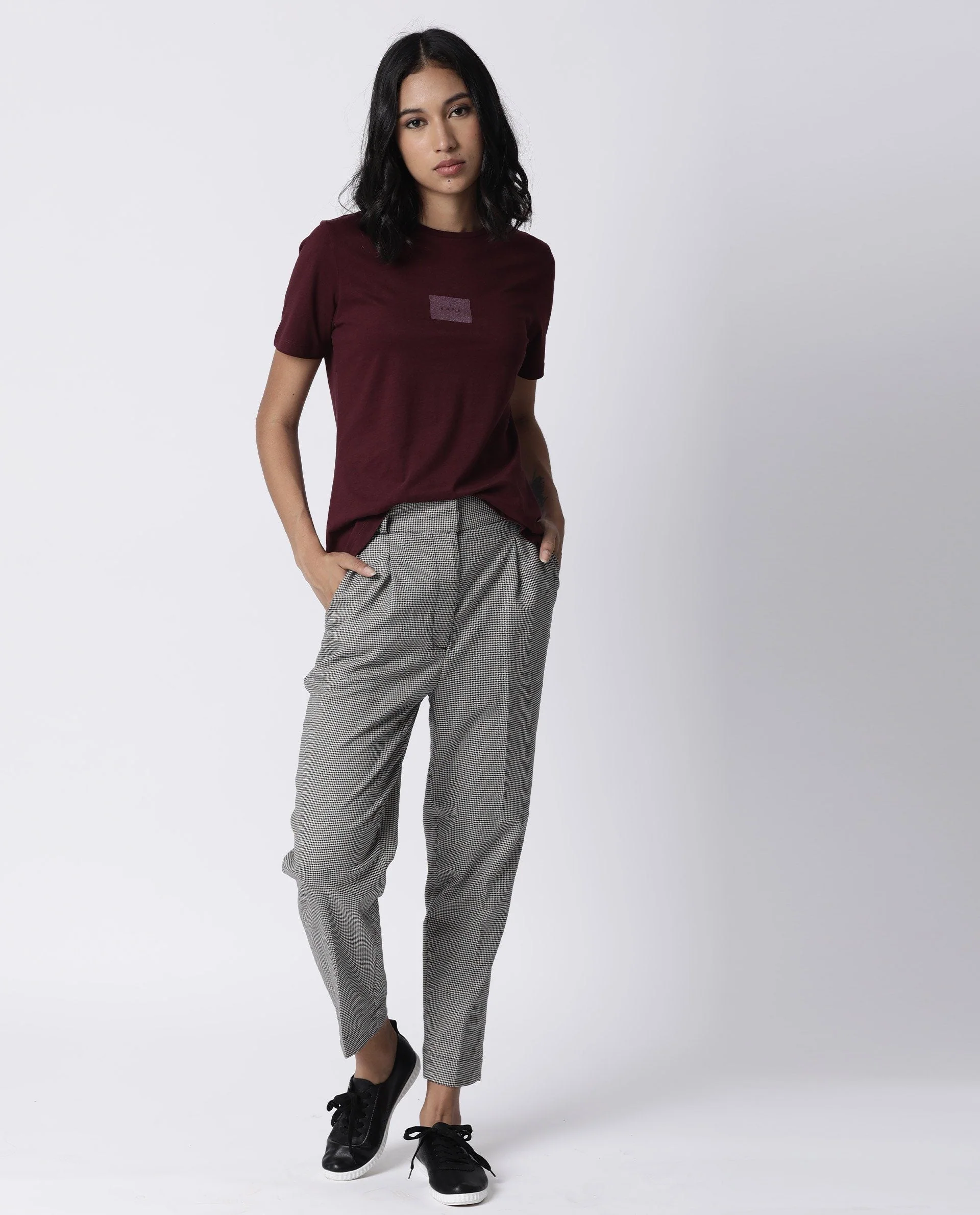 Rareism Womens Luani Maroon T-Shirt Supima Cotton Fabric Slim Fit Round Neck - Image 2
