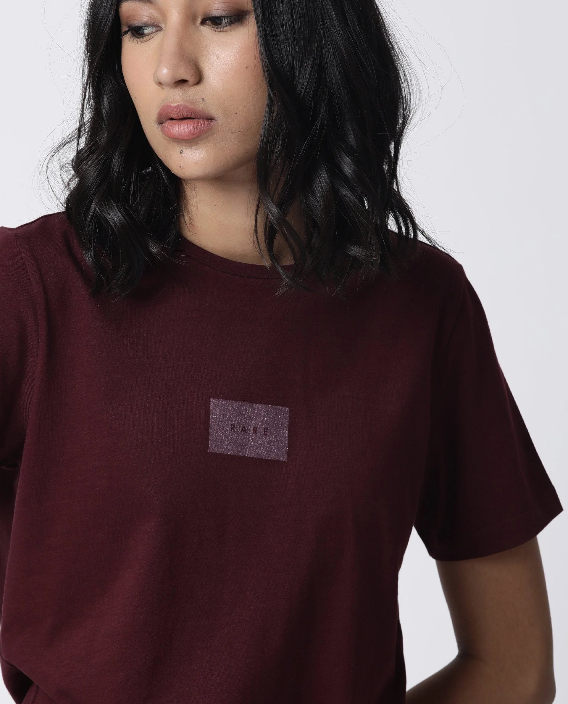 Rareism Womens Luani Maroon T-Shirt Supima Cotton Fabric Slim Fit Round Neck - Image 3