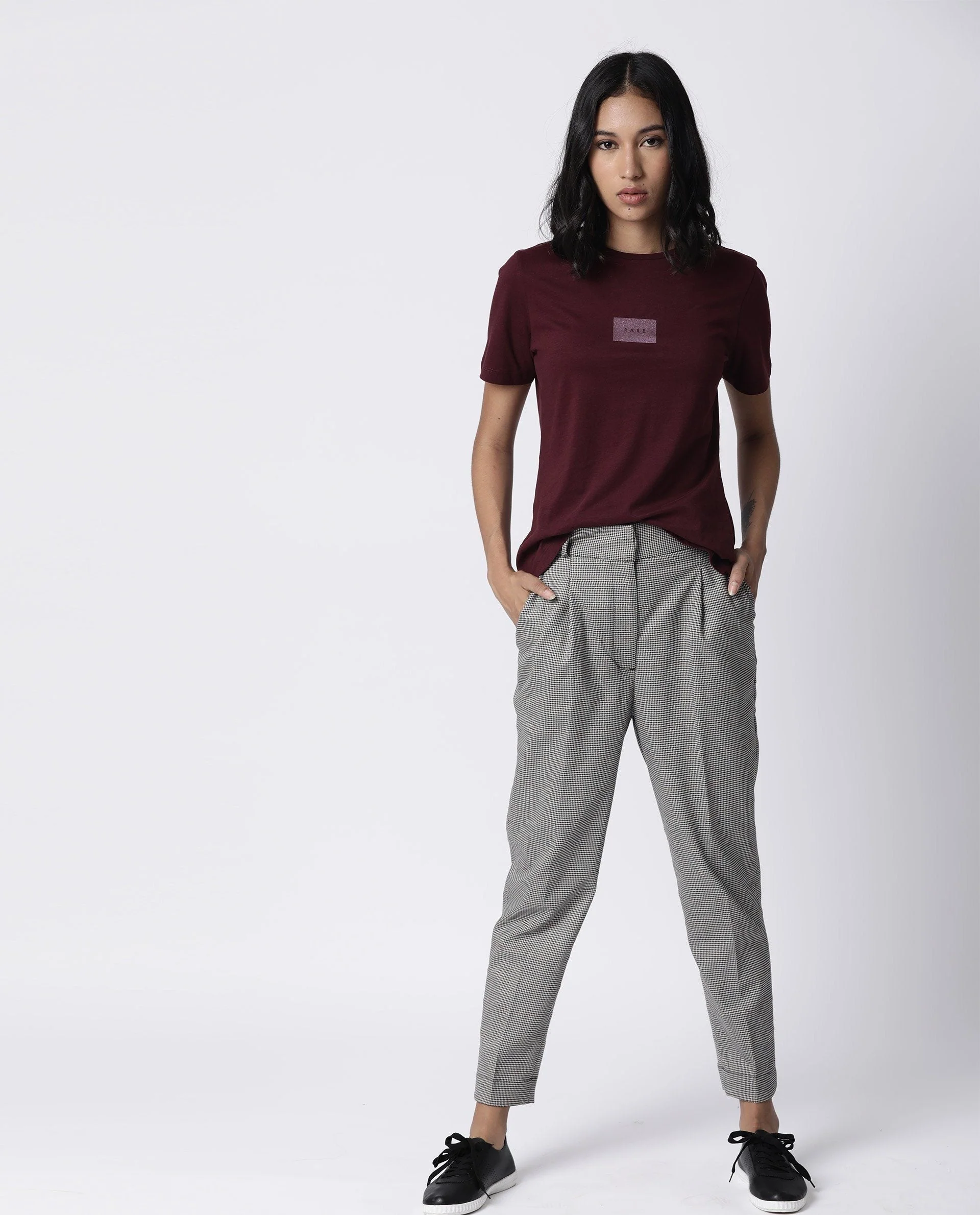 Rareism Womens Luani Maroon T-Shirt Supima Cotton Fabric Slim Fit Round Neck - Image 4