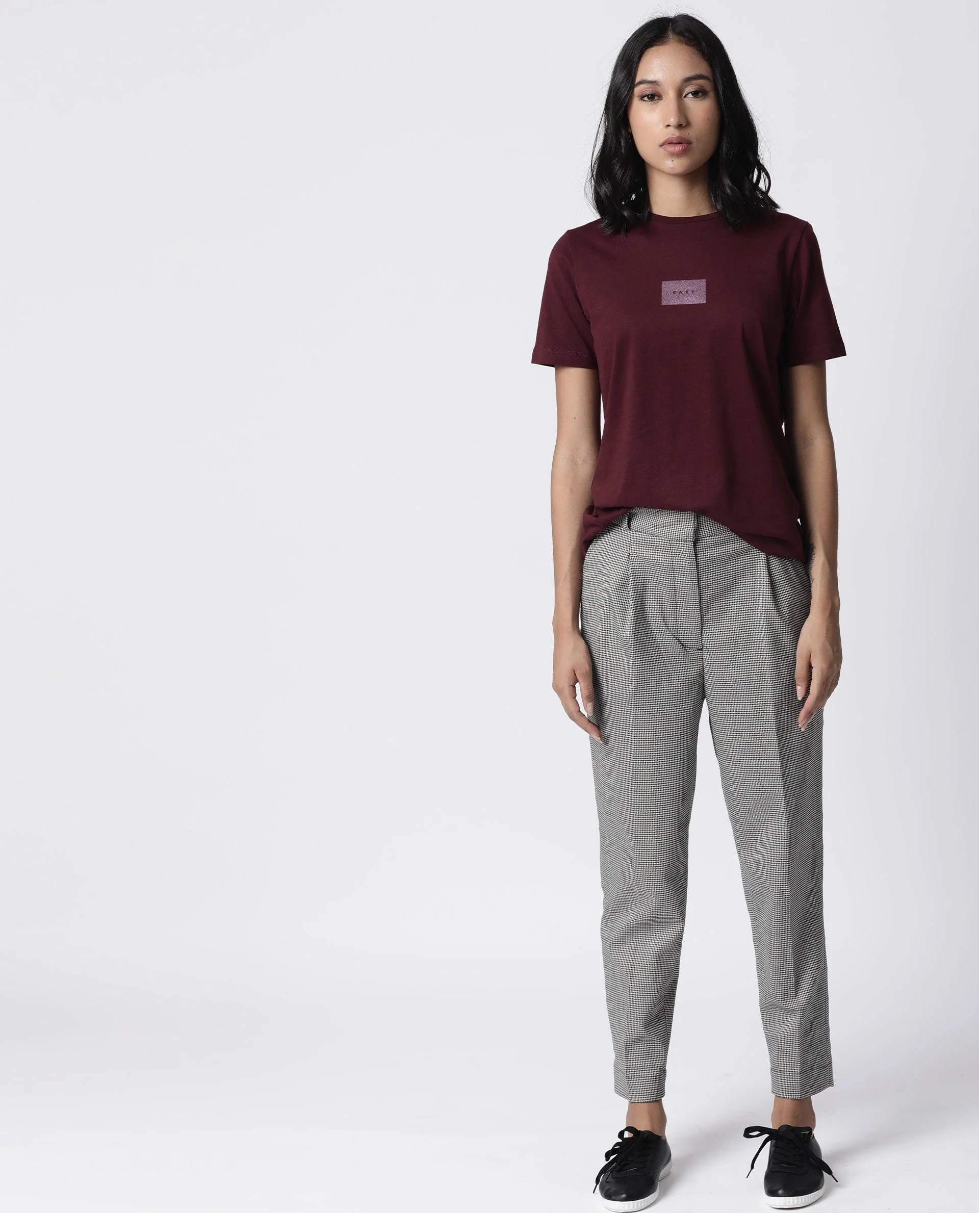 Rareism Womens Luani Maroon T-Shirt Supima Cotton Fabric Slim Fit Round Neck - Image 7