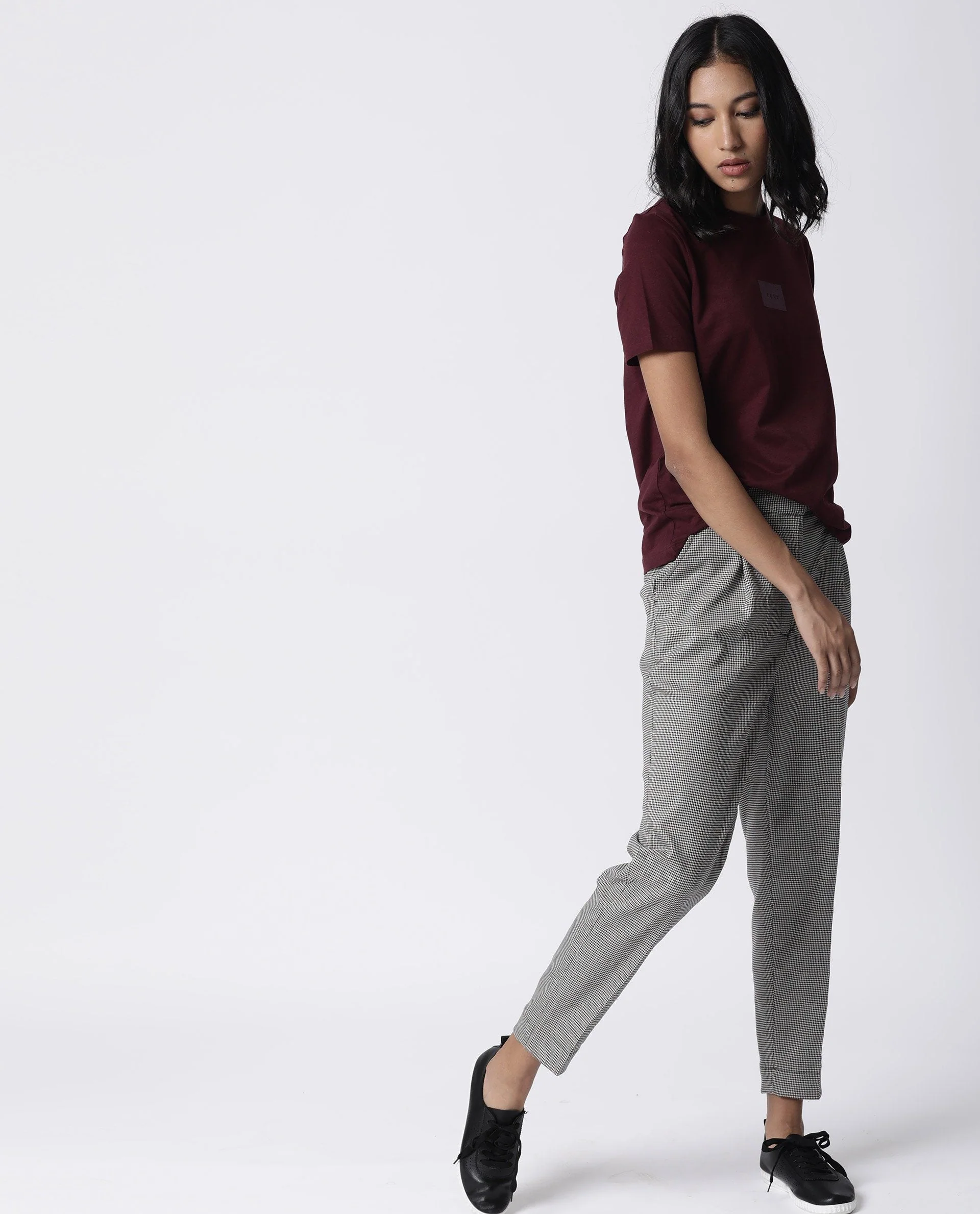 Rareism Womens Luani Maroon T-Shirt Supima Cotton Fabric Slim Fit Round Neck - Image 8