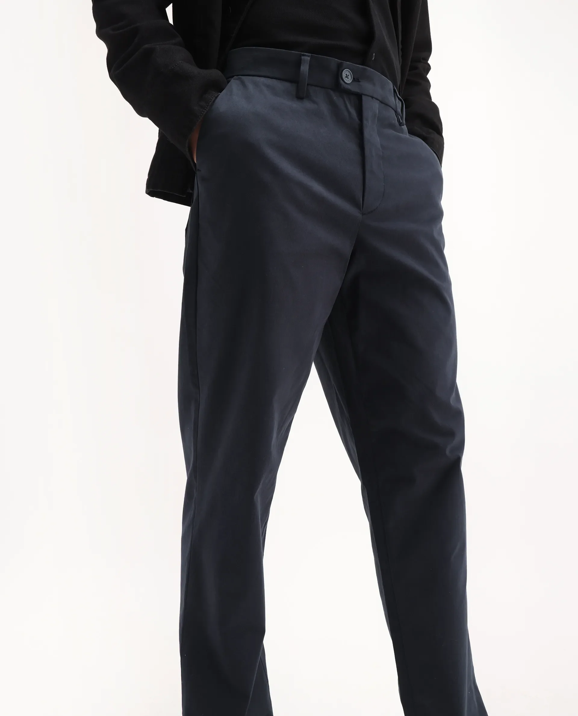 Rare Rabbit Men's Lubeck Navy Cotton Plain Relaxed Fit Trouser - Image 2