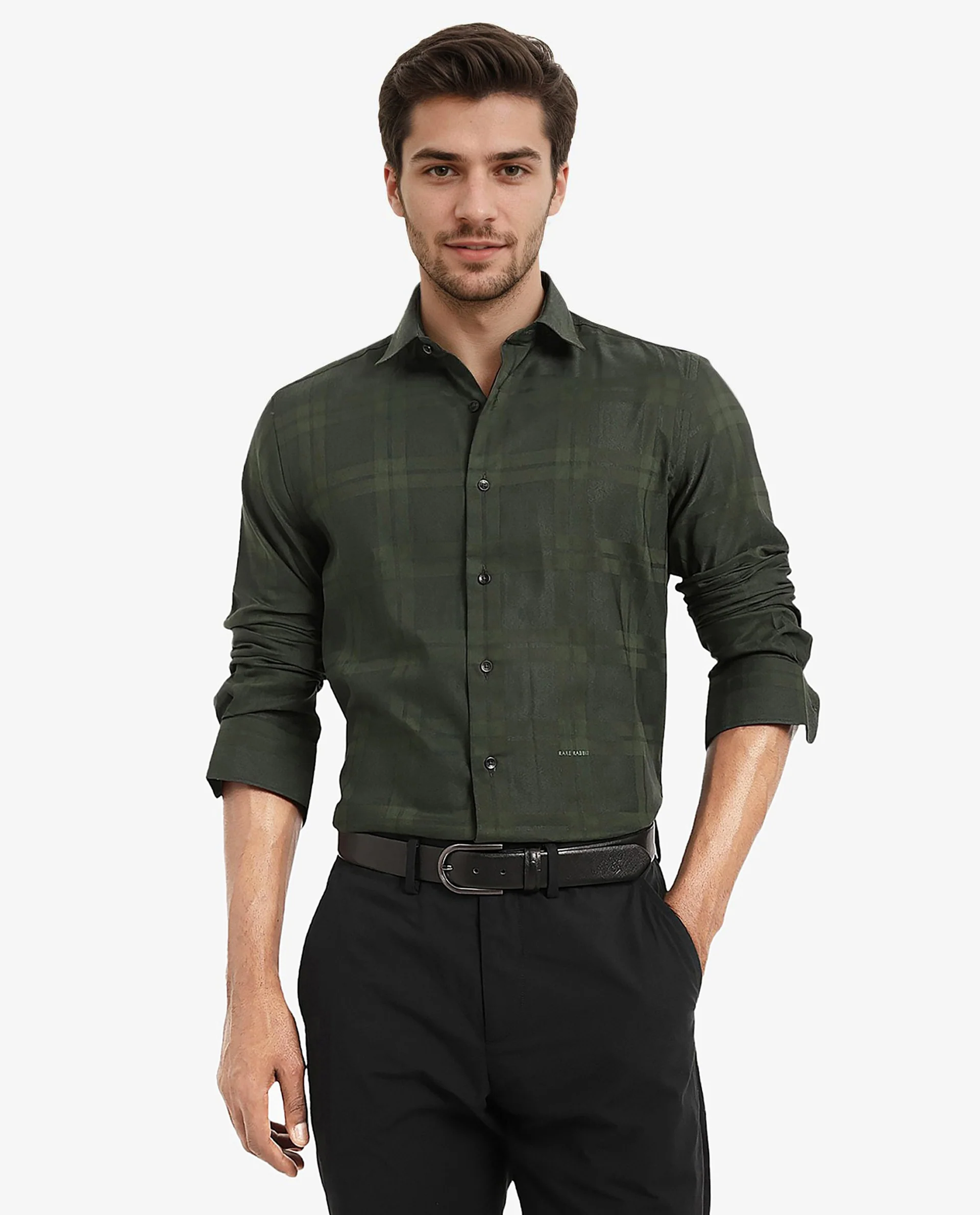 Rare Rabbit Men's Lubin Dark Green Cotton Checked Print Regular Fit Full Sleeve Collared Shirt - Image 4