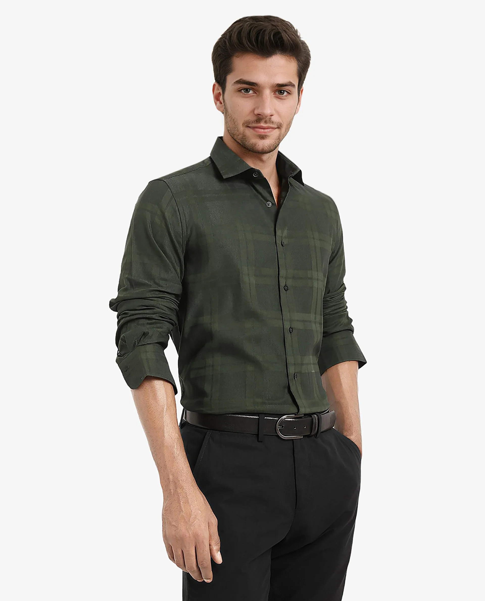 Rare Rabbit Men's Lubin Dark Green Cotton Checked Print Regular Fit Full Sleeve Collared Shirt - Image 5