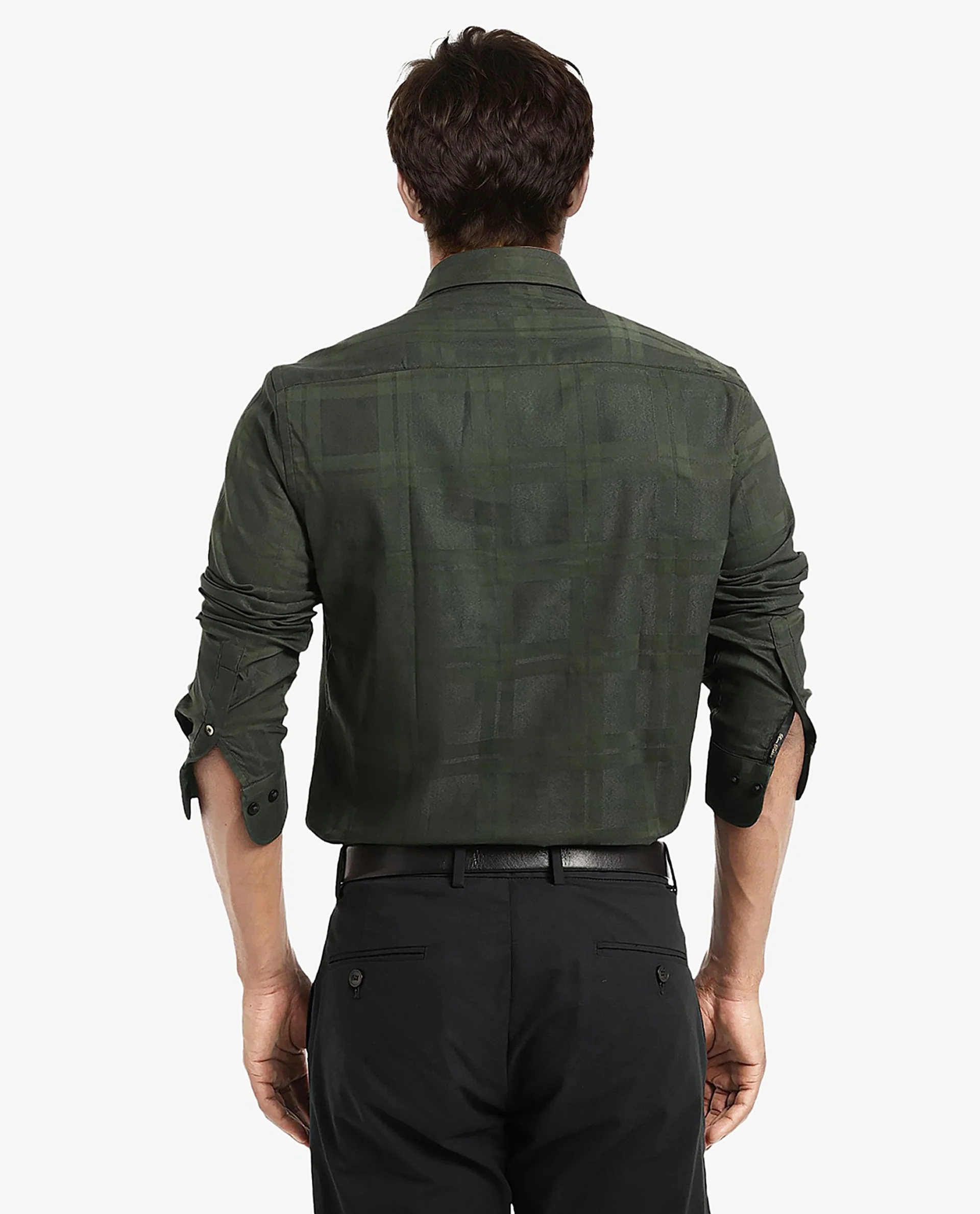 Rare Rabbit Men's Lubin Dark Green Cotton Checked Print Regular Fit Full Sleeve Collared Shirt - Image 6