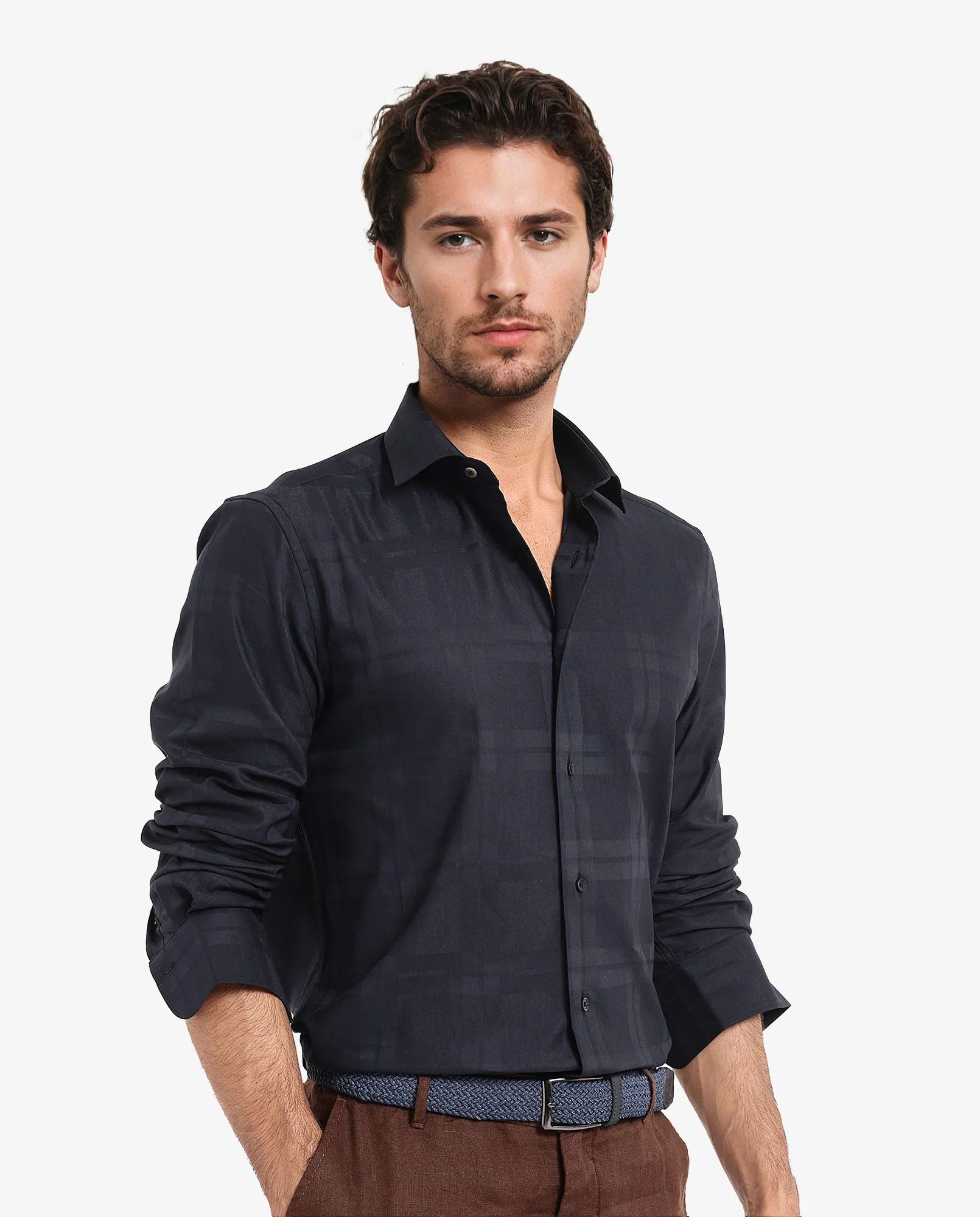 Rare Rabbit Men's Lubin Navy Cotton Checked Print Regular Fit Full Sleeve Collared Shirt - Image 3