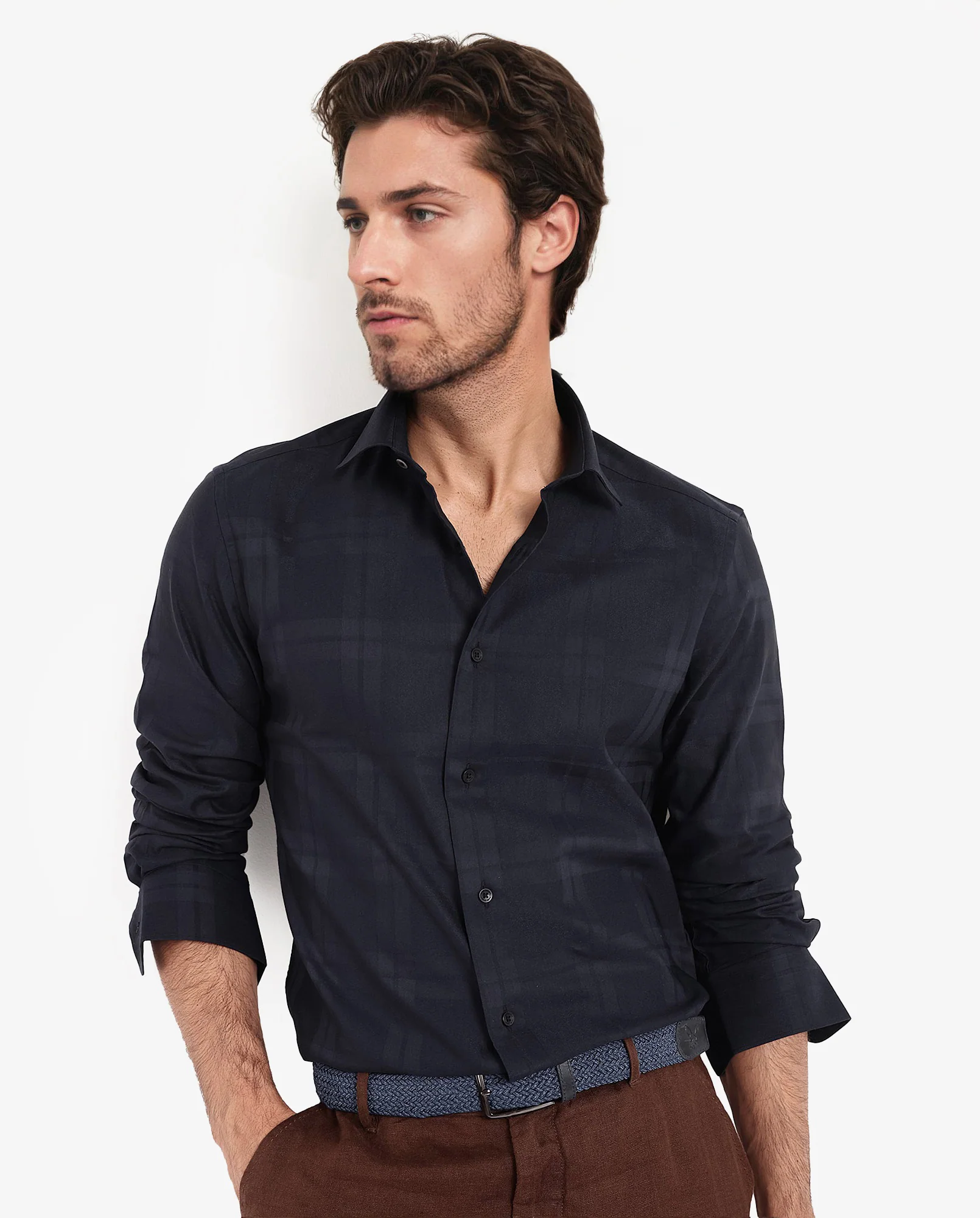 Rare Rabbit Men's Lubin Navy Cotton Checked Print Regular Fit Full Sleeve Collared Shirt - Image 6
