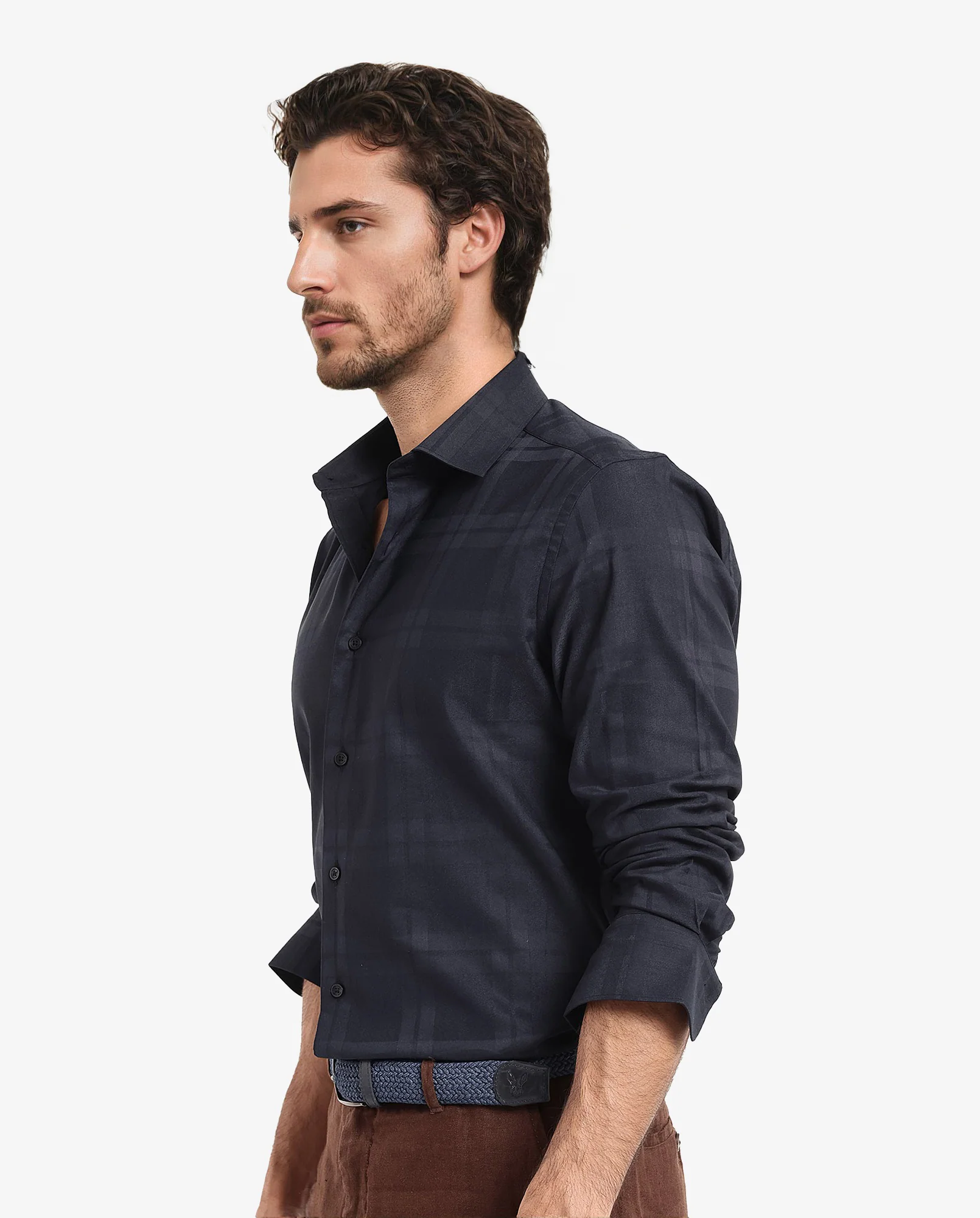 Rare Rabbit Men's Lubin Navy Cotton Checked Print Regular Fit Full Sleeve Collared Shirt - Image 7