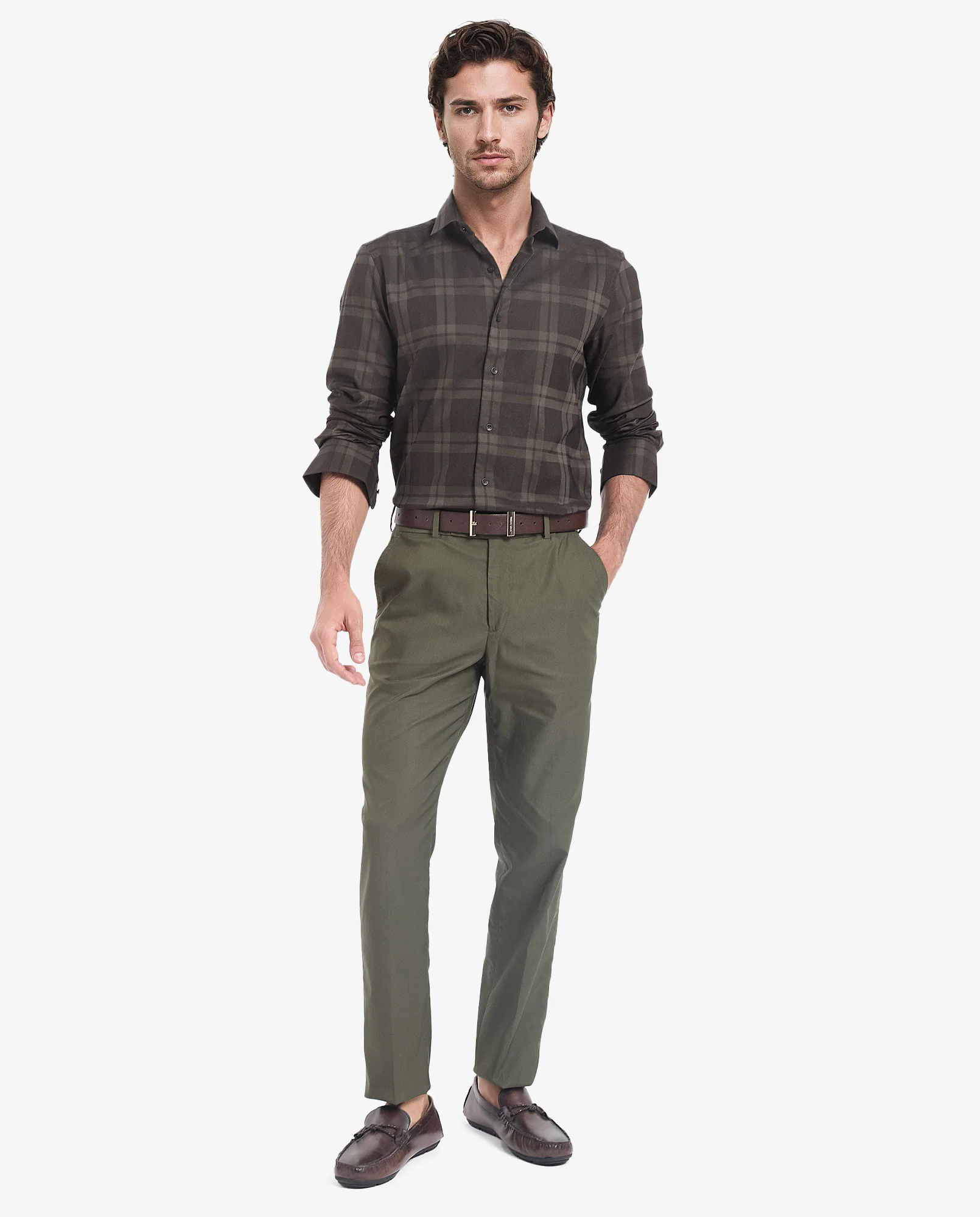 Rare Rabbit Men's Lubin Olive Cotton Checked Print Regular Fit Full Sleeve Collared Shirt - Image 2