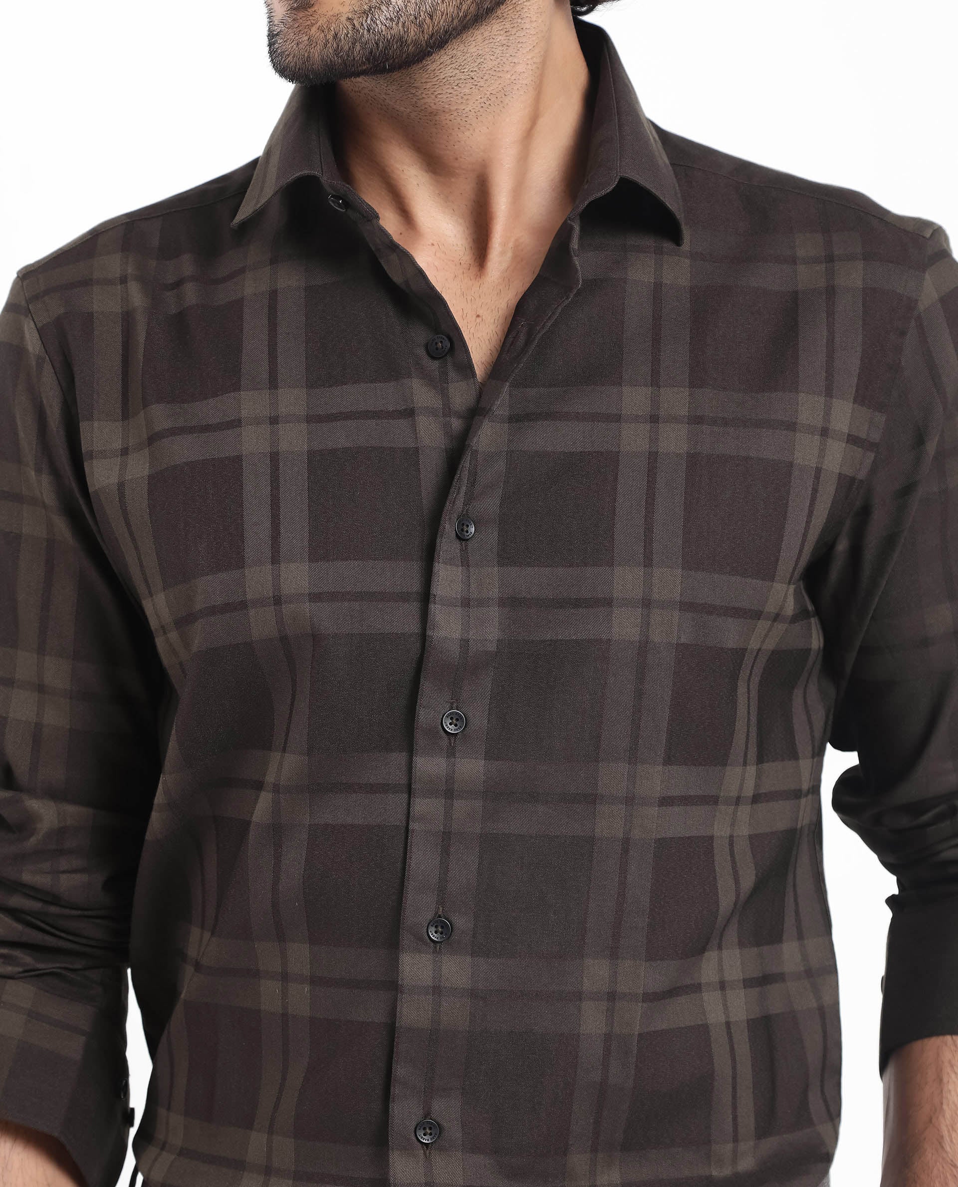 Rare Rabbit Men's Lubin Olive Cotton Checked Print Regular Fit Full Sleeve Collared Shirt - Image 4