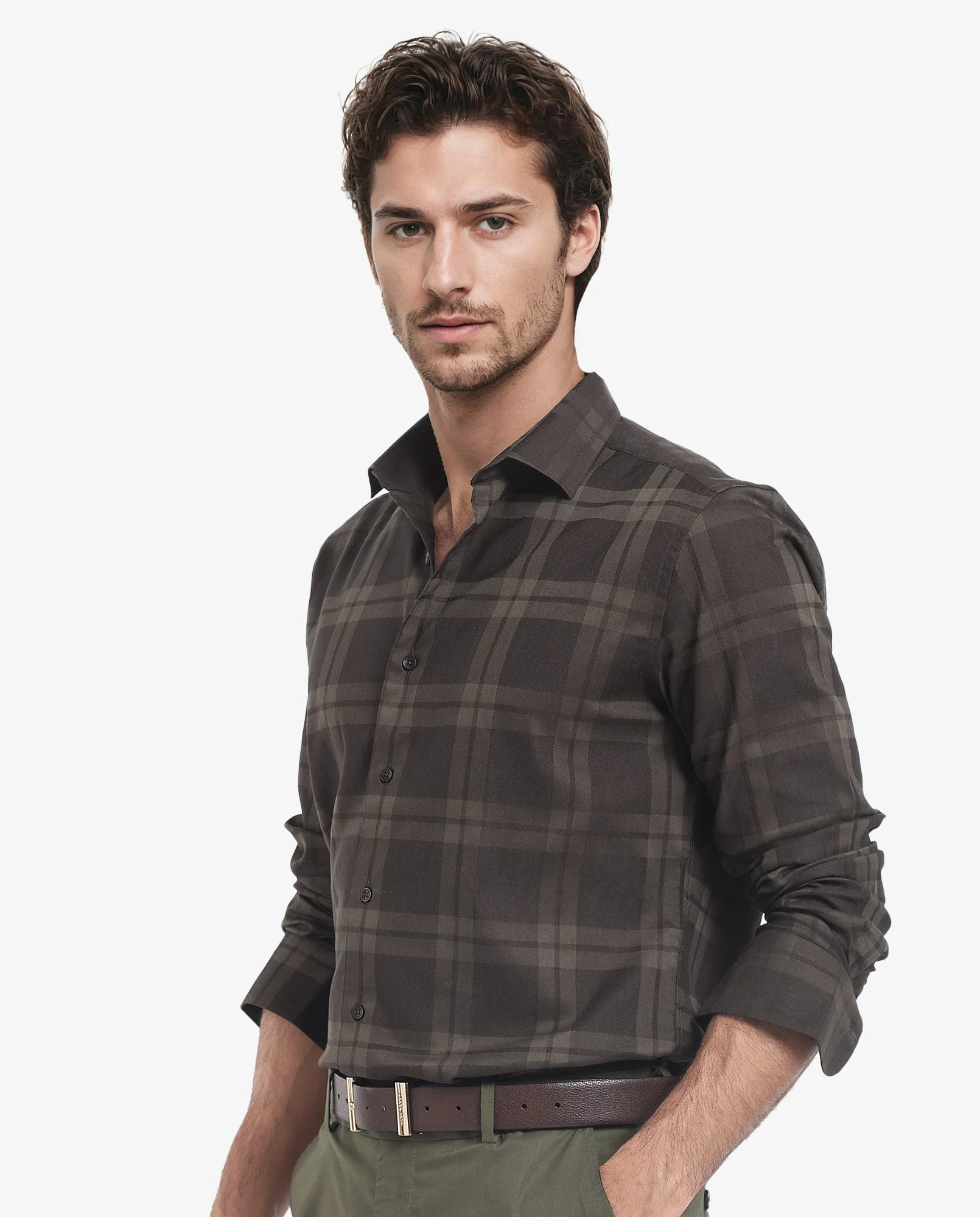Rare Rabbit Men's Lubin Olive Cotton Checked Print Regular Fit Full Sleeve Collared Shirt - Image 6