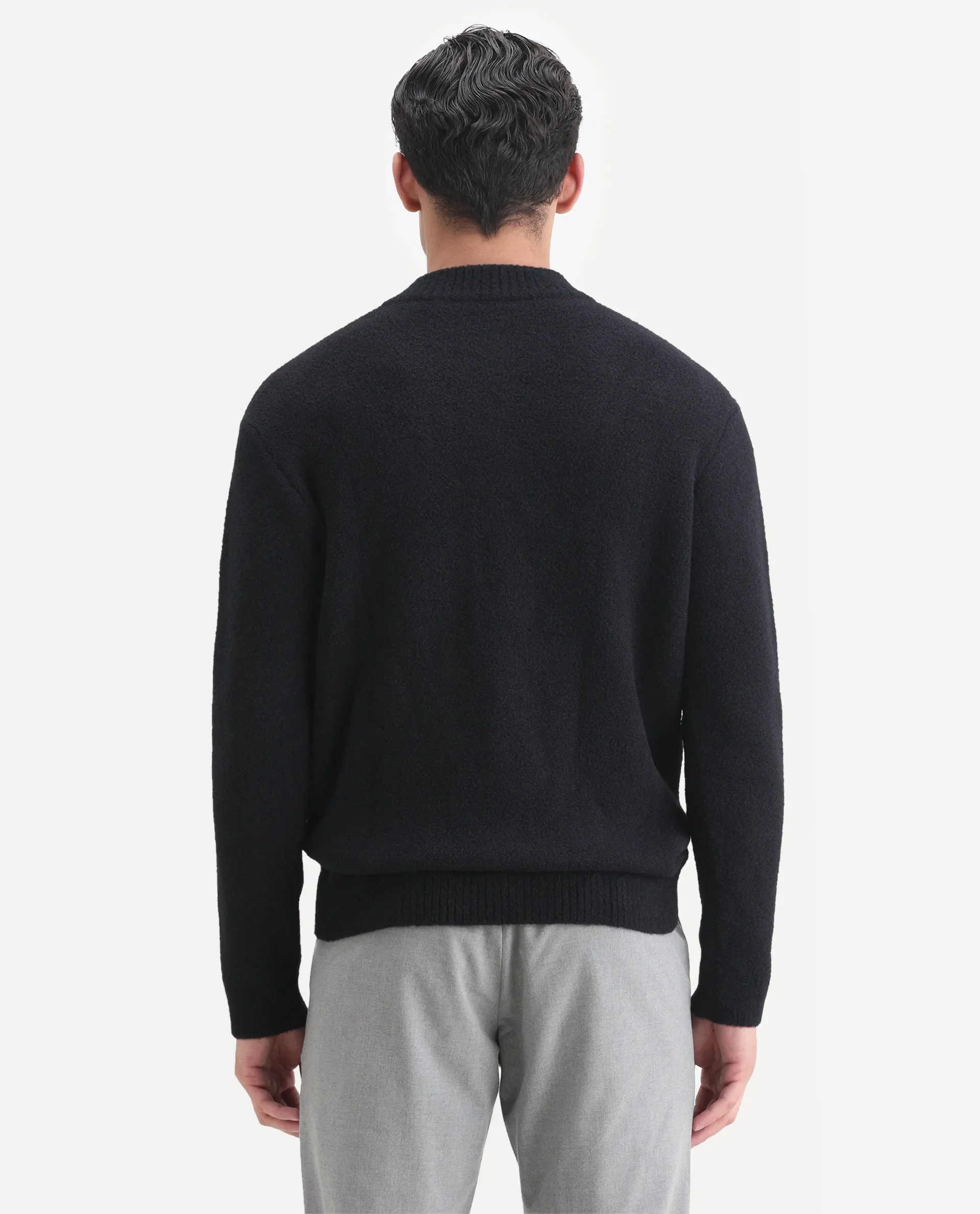 Rare Rabbit Men's Luca Black Nylon Fabric Full Sleeve High Neck Monogram Print Sweater - Image 7