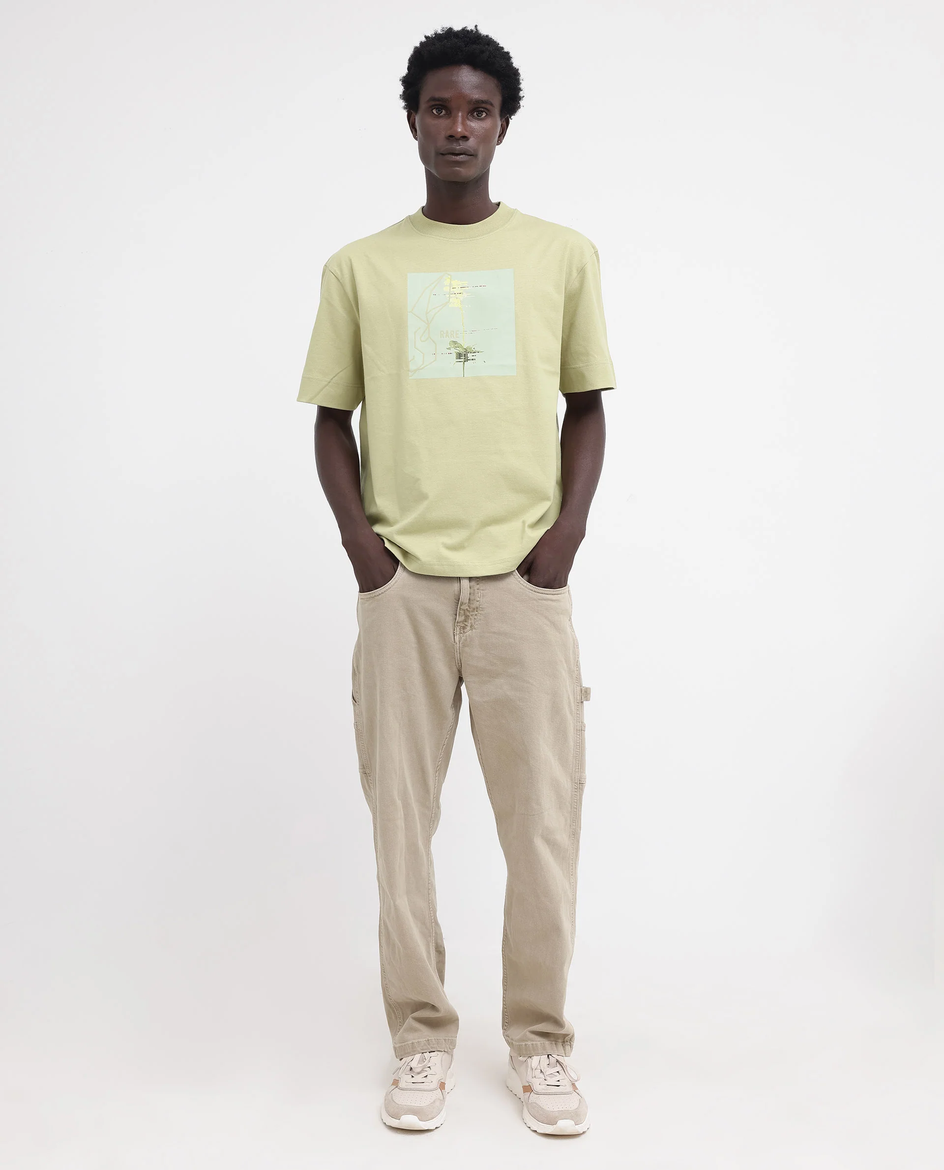 Rare Rabbit Articale Mens Luca Light Green Cotton Polyester Fabric Short Sleeve Crew Neck Oversized Fit Graphic Printed T-Shirt - Image 3