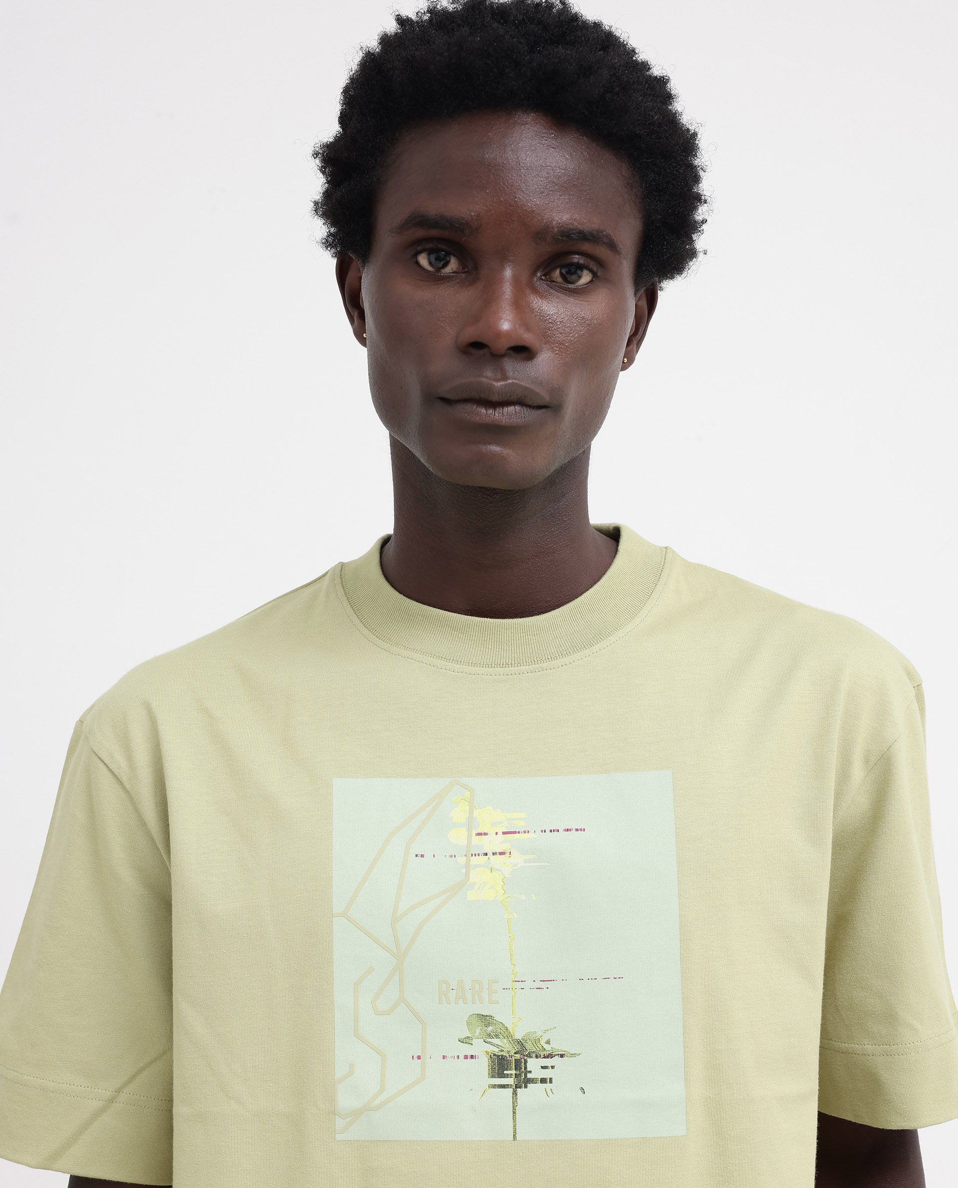 Rare Rabbit Articale Mens Luca Light Green Cotton Polyester Fabric Short Sleeve Crew Neck Oversized Fit Graphic Printed T-Shirt - Image 4