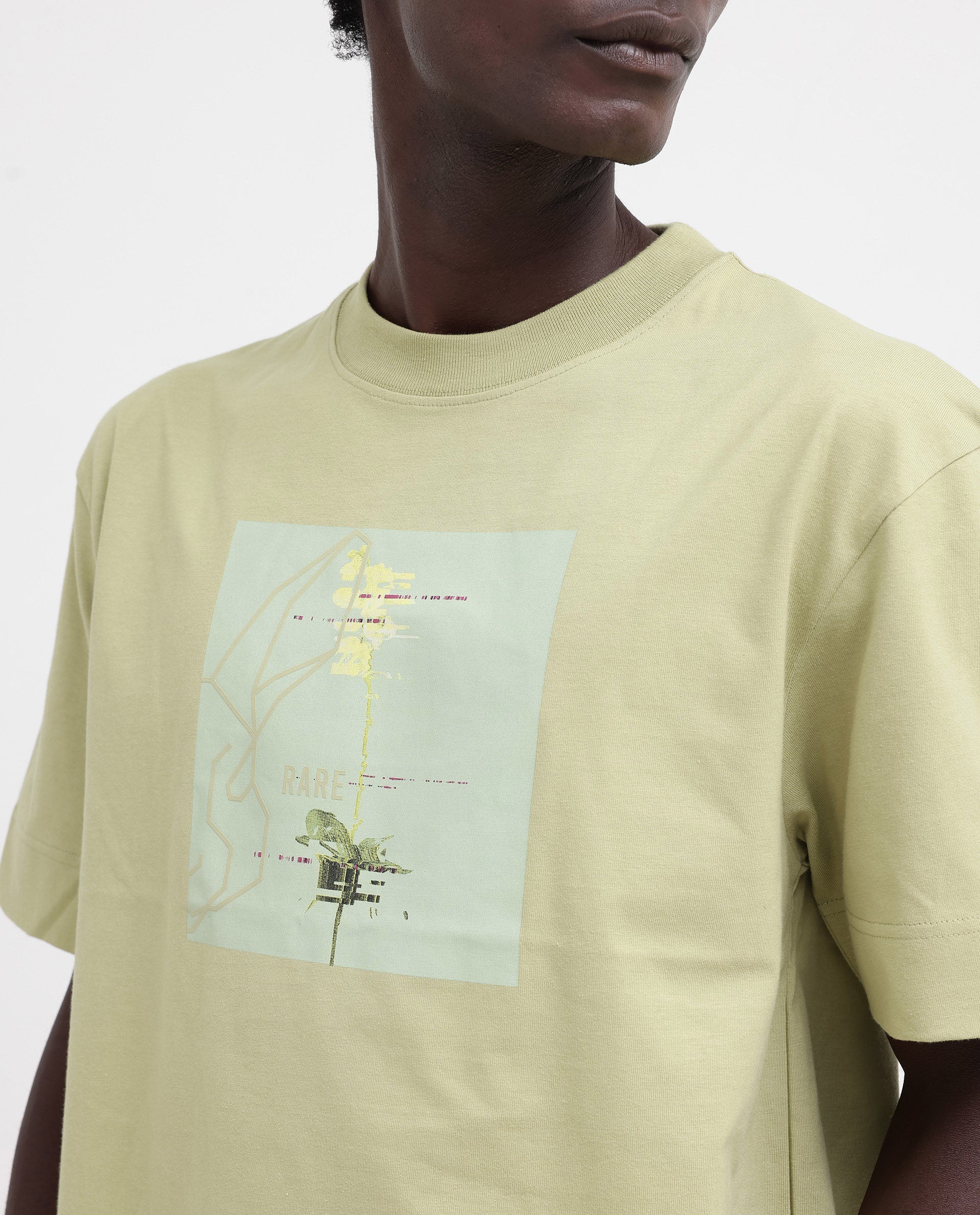 Rare Rabbit Articale Mens Luca Light Green Cotton Polyester Fabric Short Sleeve Crew Neck Oversized Fit Graphic Printed T-Shirt - Image 5