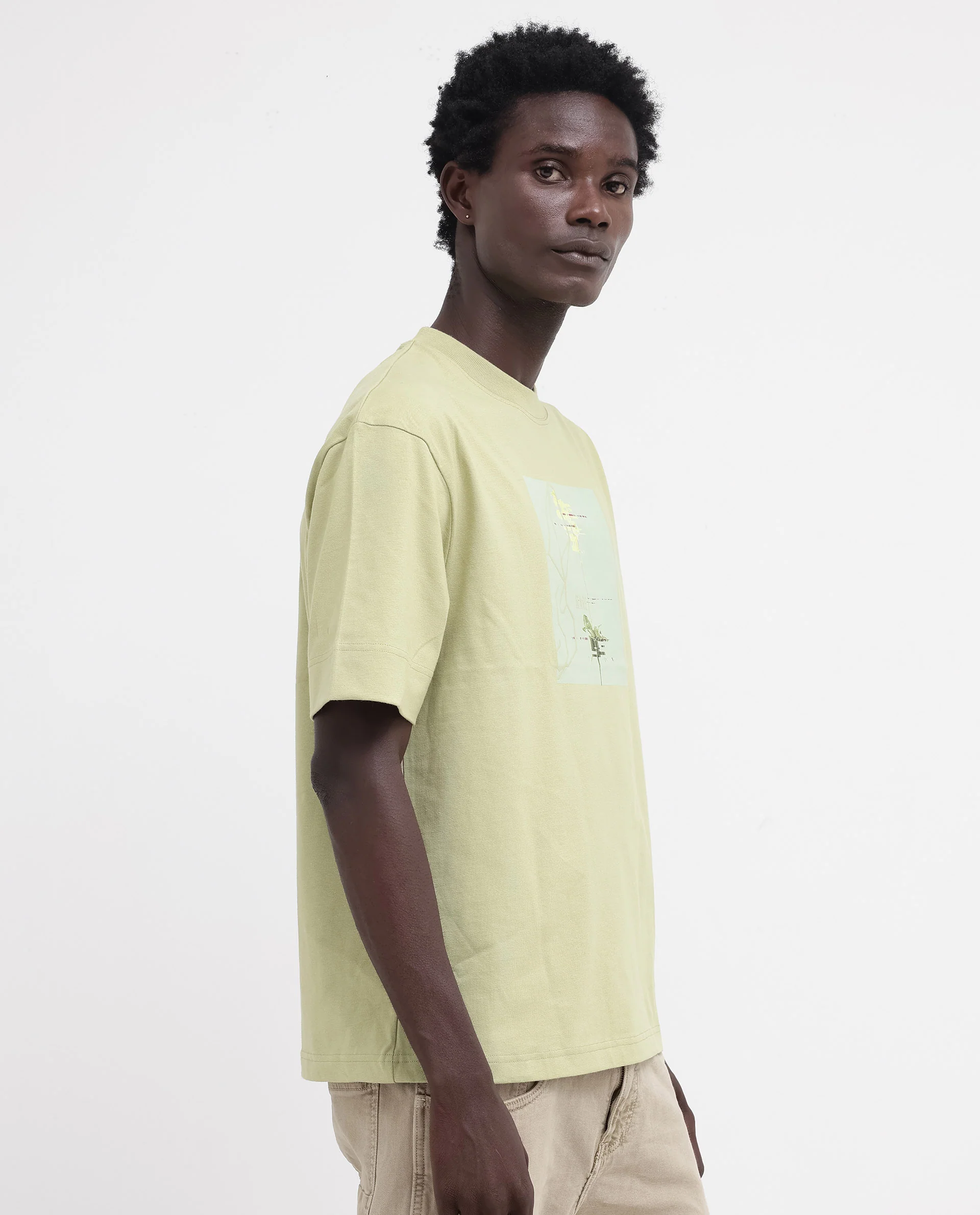 Rare Rabbit Articale Mens Luca Light Green Cotton Polyester Fabric Short Sleeve Crew Neck Oversized Fit Graphic Printed T-Shirt - Image 9