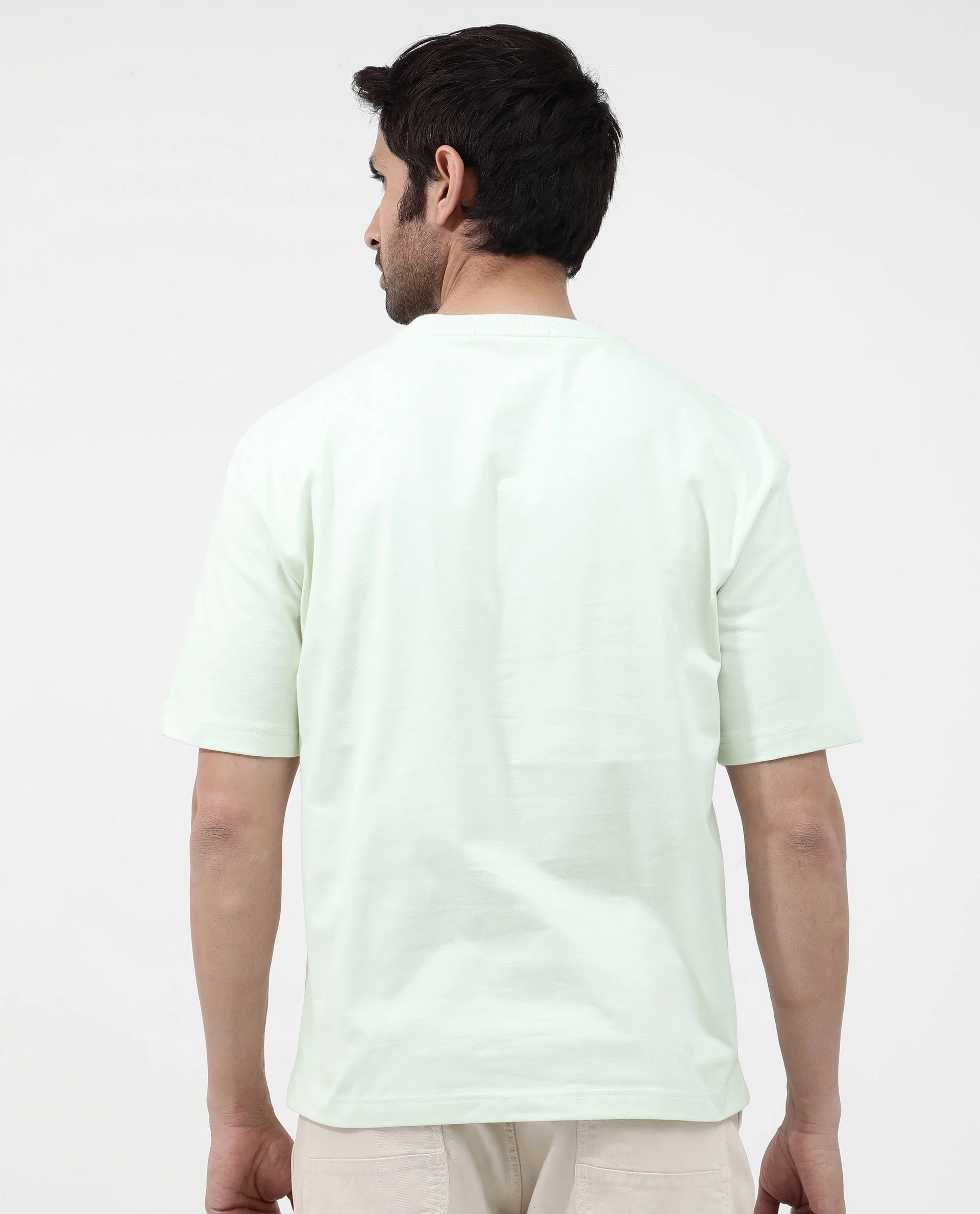 Rare Rabbit Articale Mens Luca Pastel Green Cotton Polyester Fabric Short Sleeve Crew Neck Oversized Fit Graphic Printed T-Shirt - Image 7