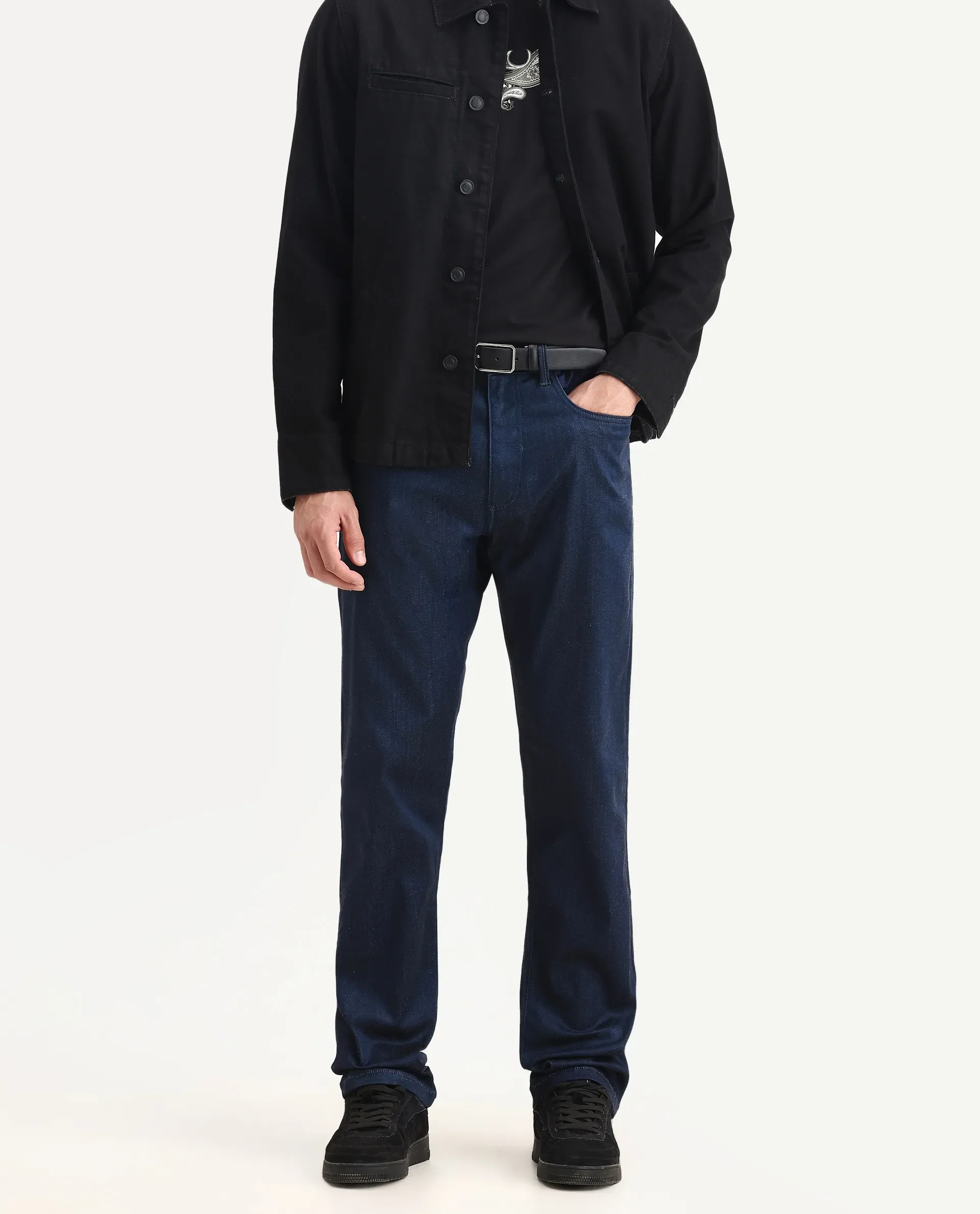 Rare Rabbit Men's Lucas-M Dark Blue Cotton Blend Fabric Morris Regular Fit Plain Jeans - Image 2