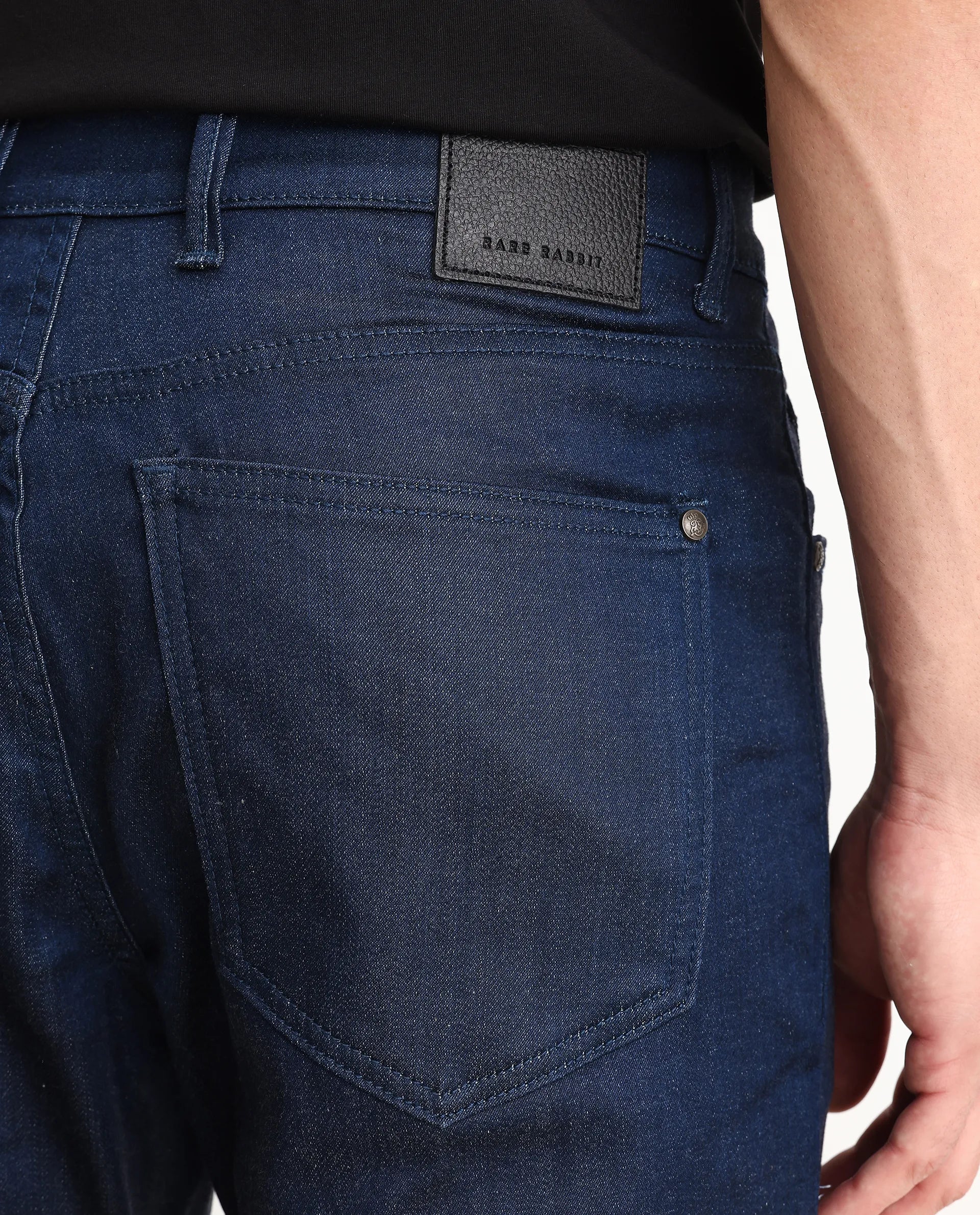 Rare Rabbit Men's Lucas-M Dark Blue Cotton Blend Fabric Morris Regular Fit Plain Jeans - Image 7