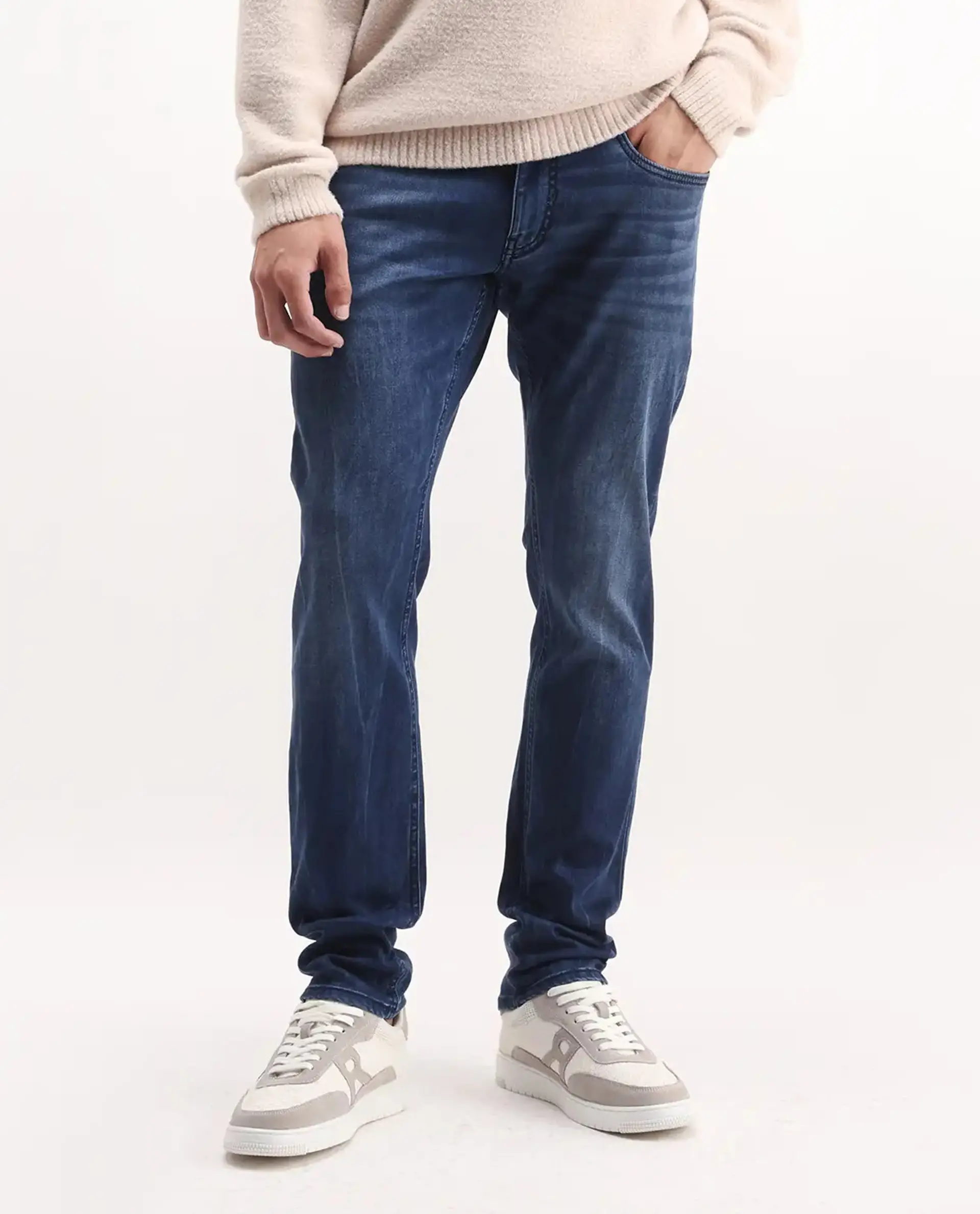 Rare Rabbit Men's Lucas-S Dark Blue Cotton Blend Plain Hawk Slim Fit Jeans - Image 10