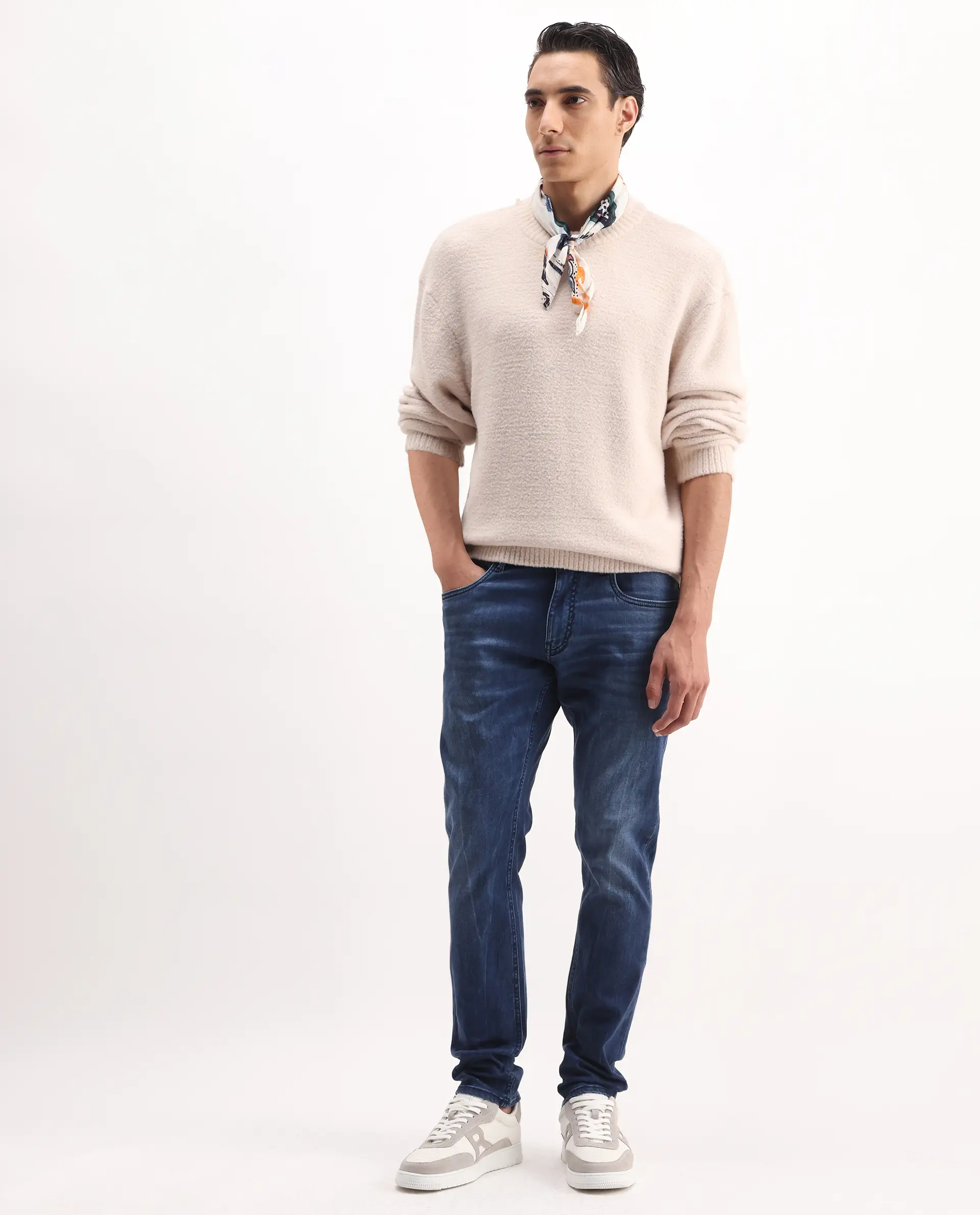 Rare Rabbit Men's Lucas-S Dark Blue Cotton Blend Plain Hawk Slim Fit Jeans - Image 3