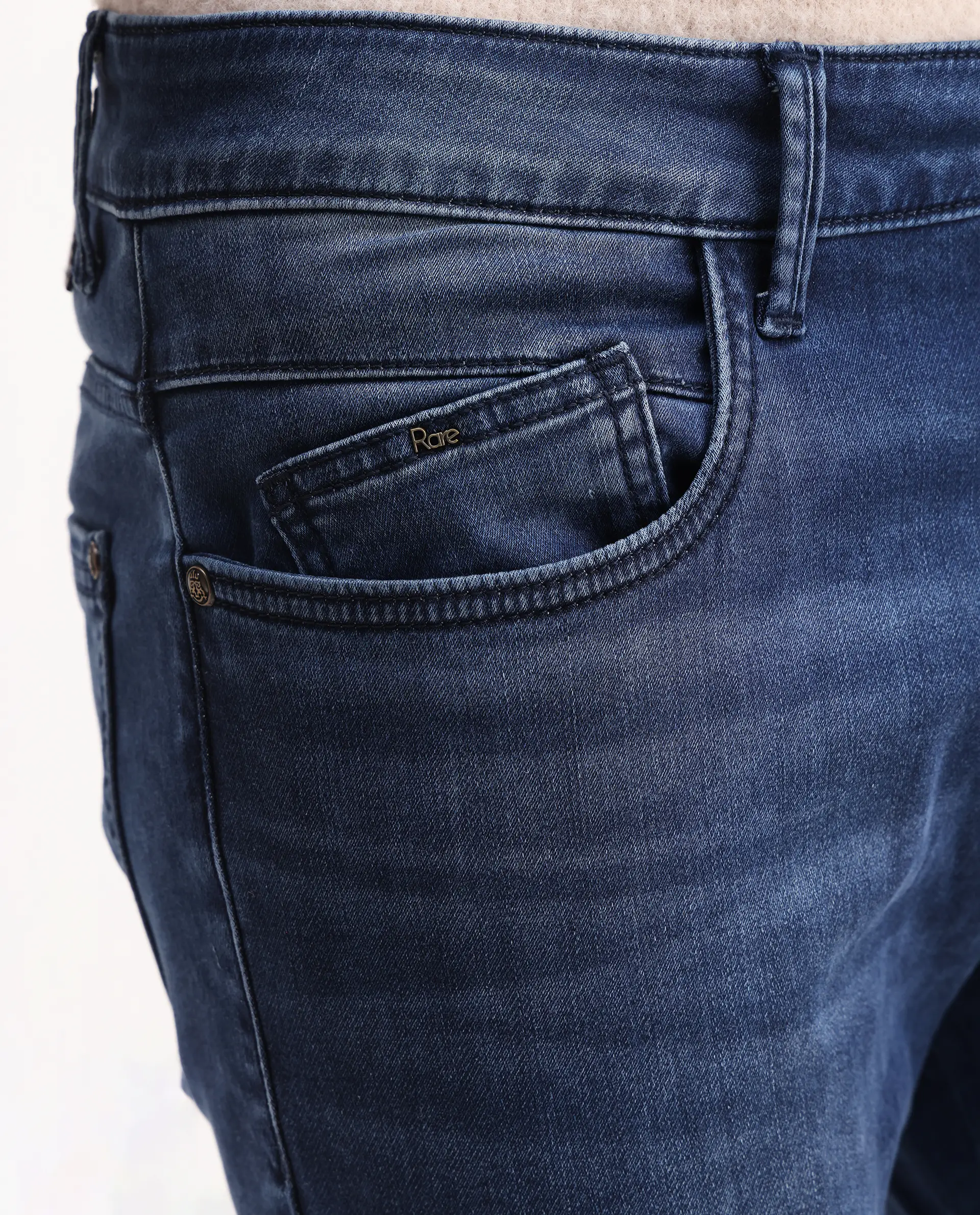 Rare Rabbit Men's Lucas-S Dark Blue Cotton Blend Plain Hawk Slim Fit Jeans - Image 4