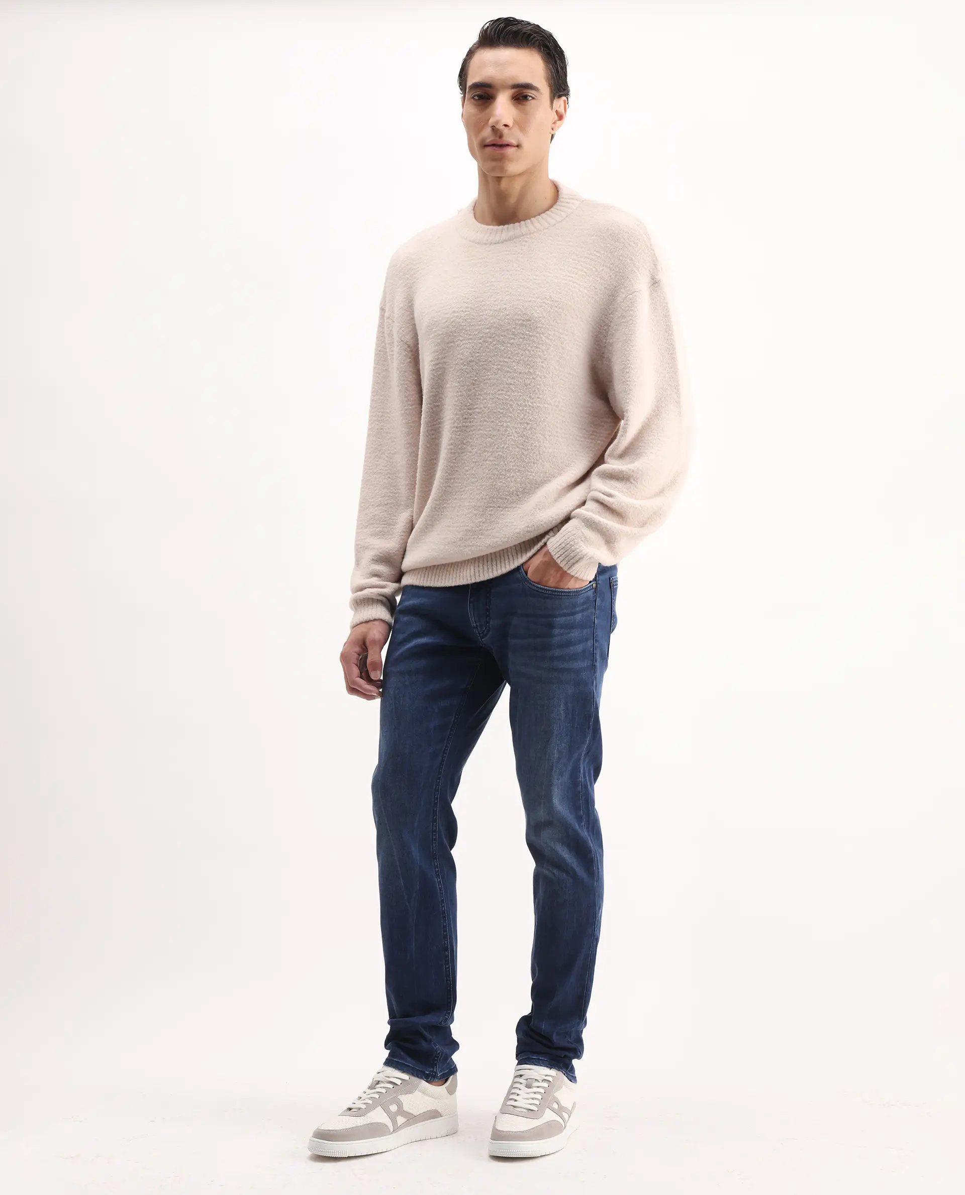 Rare Rabbit Men's Lucas-S Dark Blue Cotton Blend Plain Hawk Slim Fit Jeans - Image 5