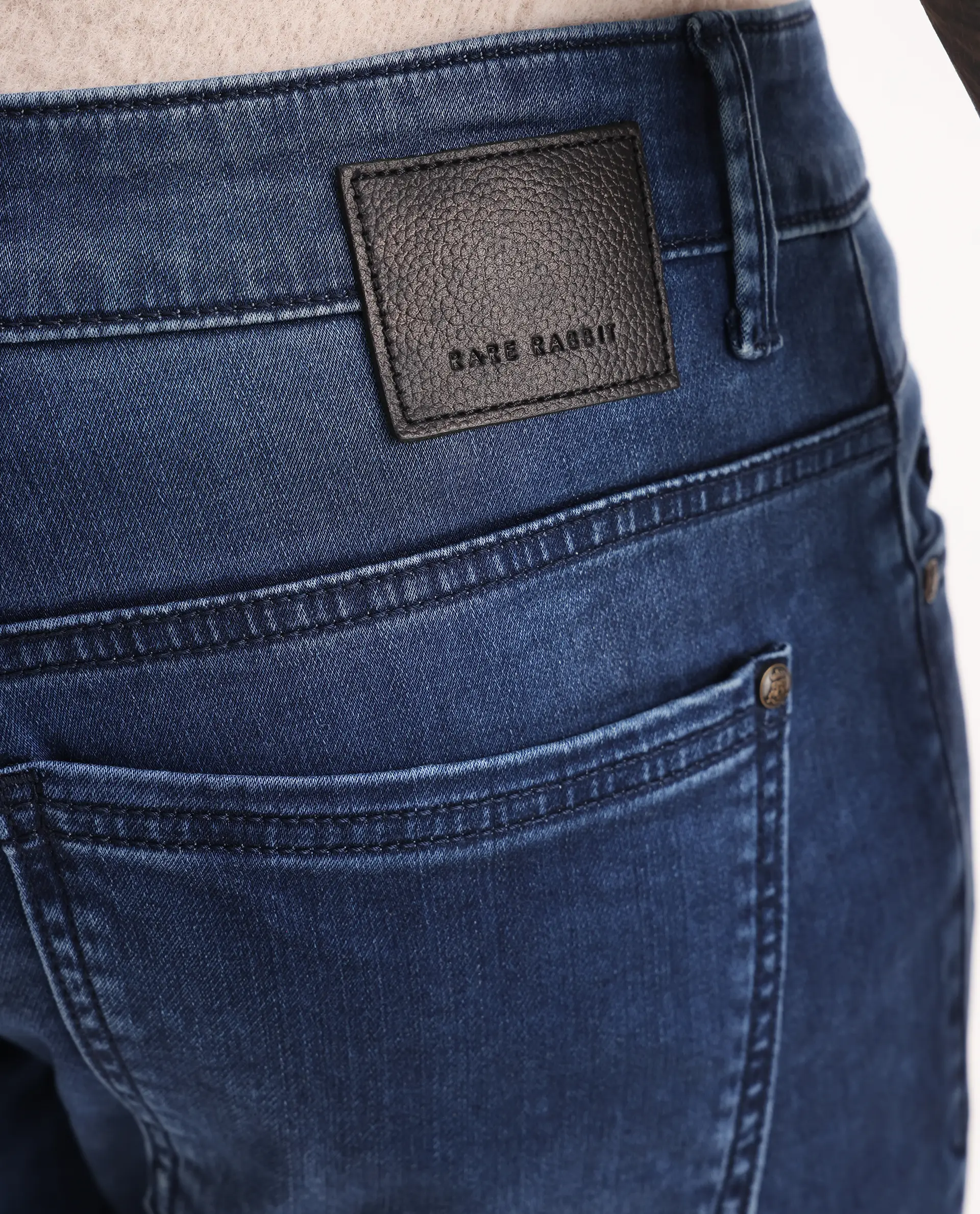 Rare Rabbit Men's Lucas-S Dark Blue Cotton Blend Plain Hawk Slim Fit Jeans - Image 8
