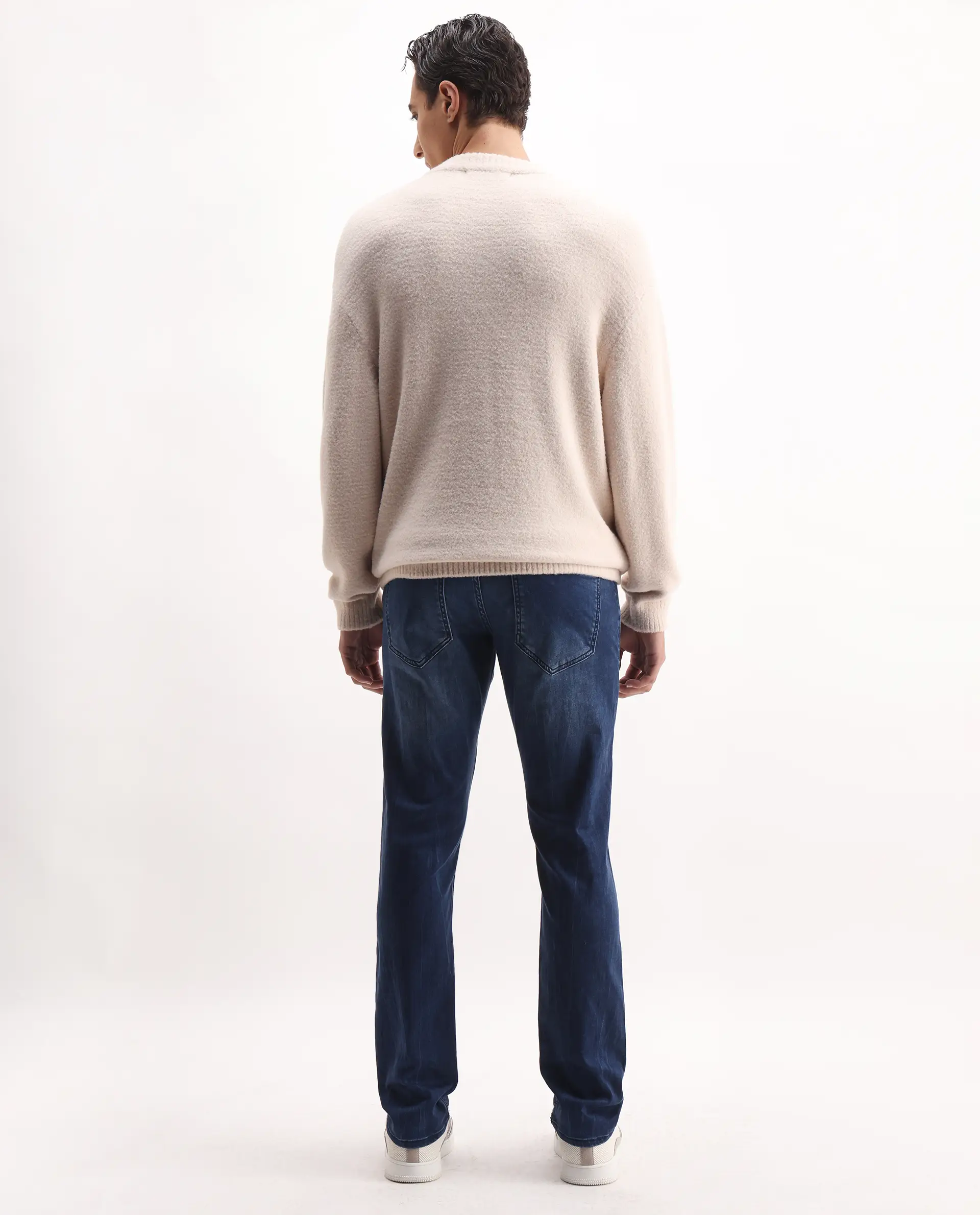 Rare Rabbit Men's Lucas-S Dark Blue Cotton Blend Plain Hawk Slim Fit Jeans - Image 9