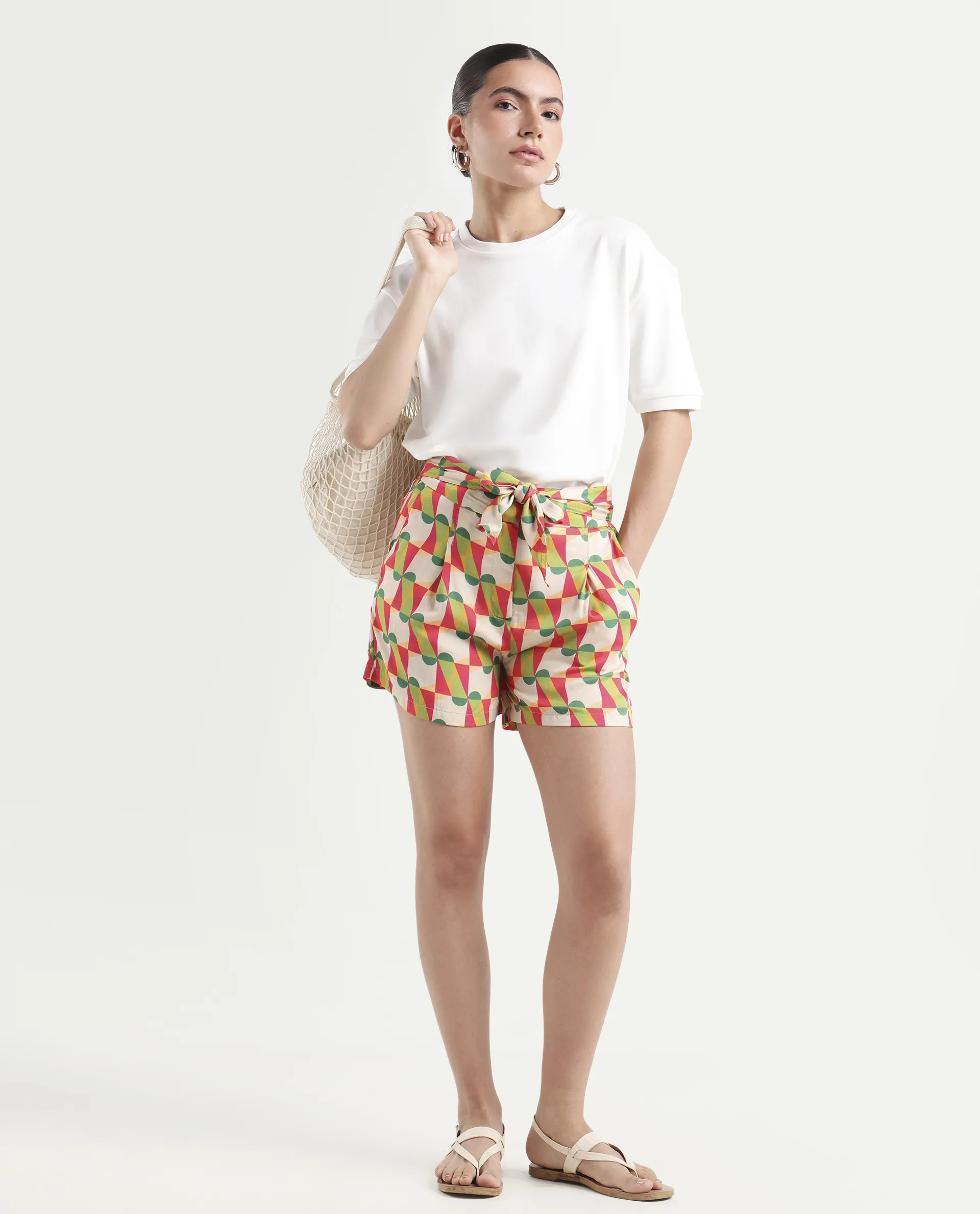 Rareism Women's Lucca Multi Cotton Blend Geometric Print Mini Regular Fit Shorts - Image 2