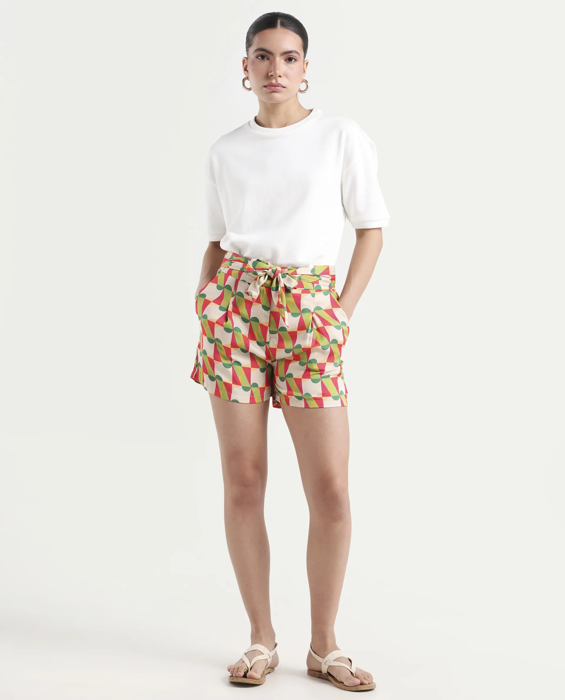 Rareism Women's Lucca Multi Cotton Blend Geometric Print Mini Regular Fit Shorts - Image 3