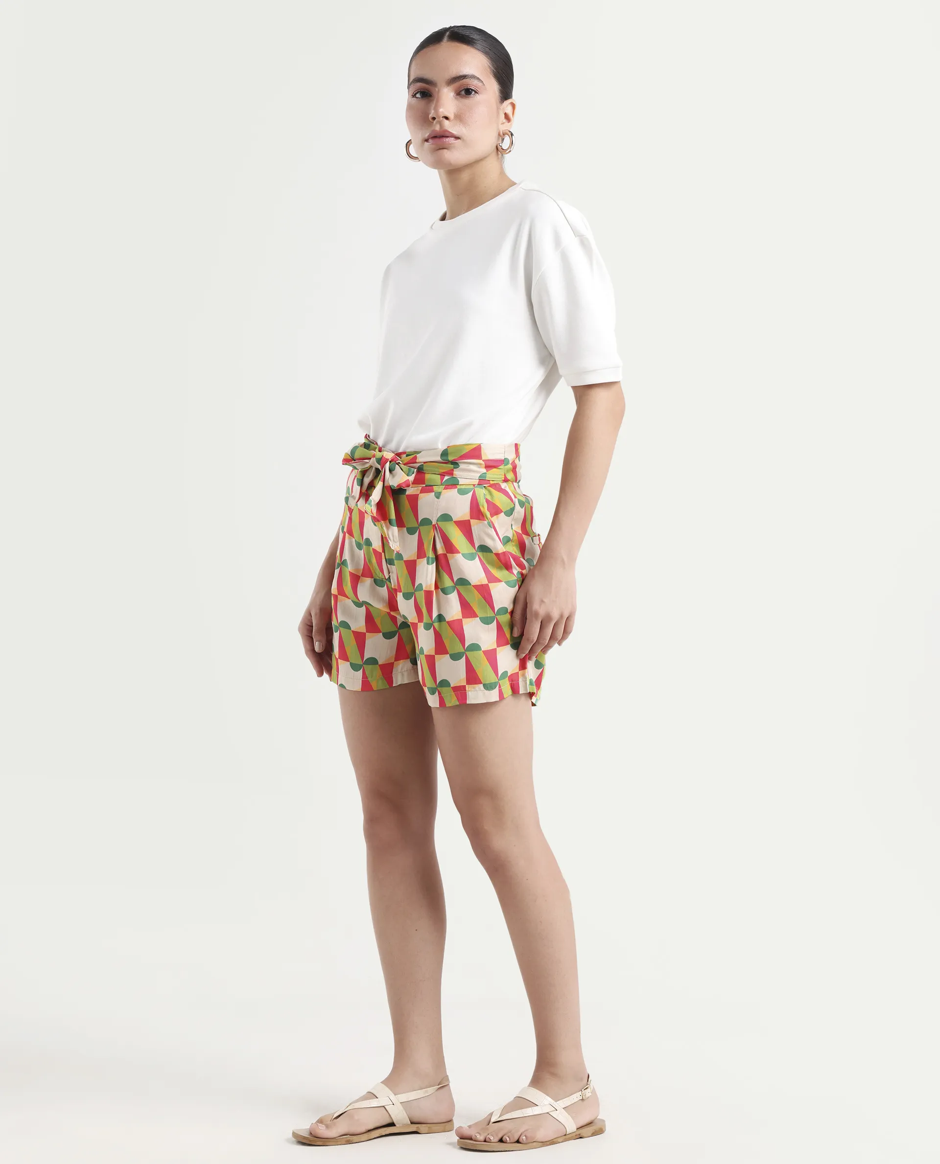 Rareism Women's Lucca Multi Cotton Blend Geometric Print Mini Regular Fit Shorts - Image 5