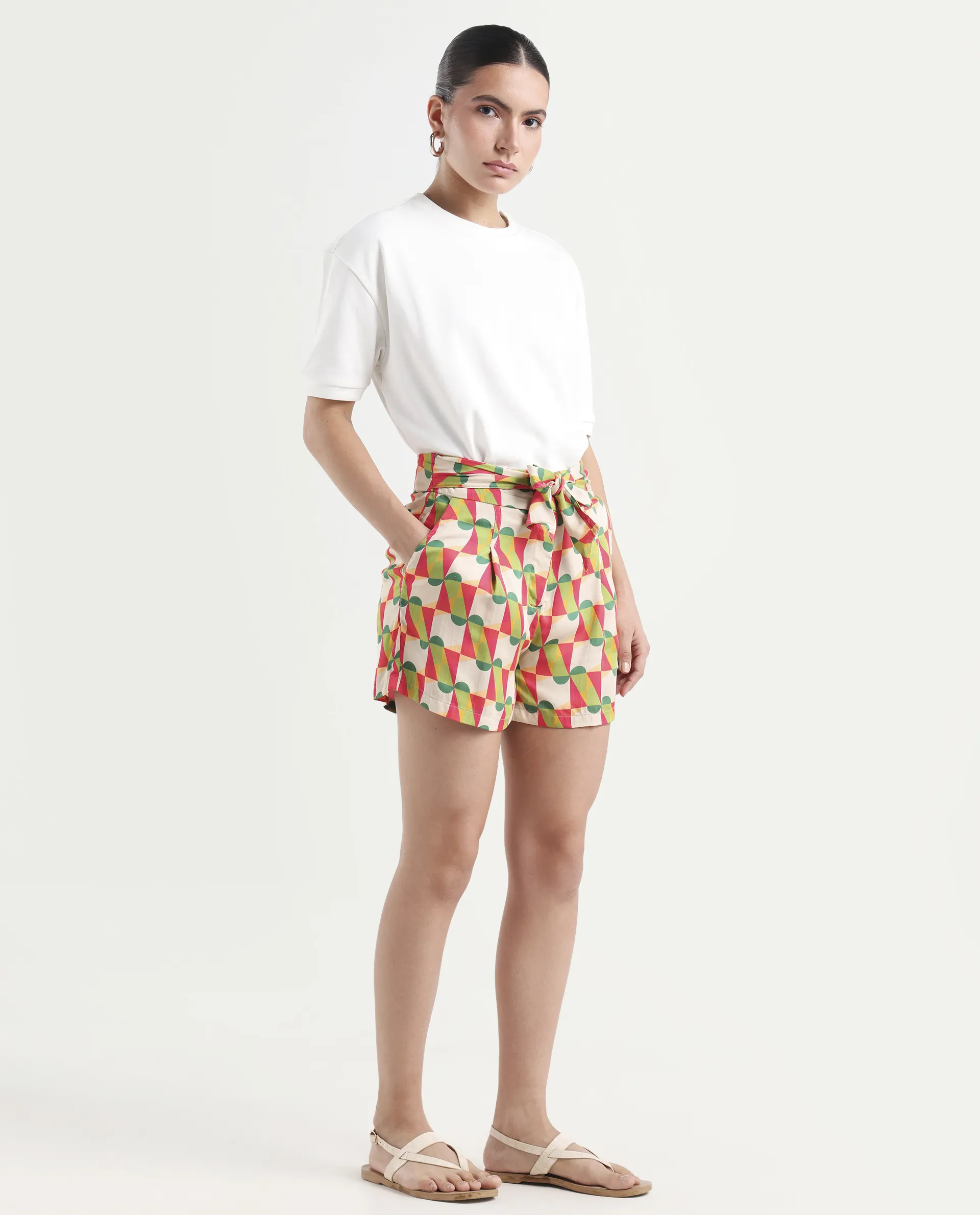Rareism Women's Lucca Multi Cotton Blend Geometric Print Mini Regular Fit Shorts - Image 6