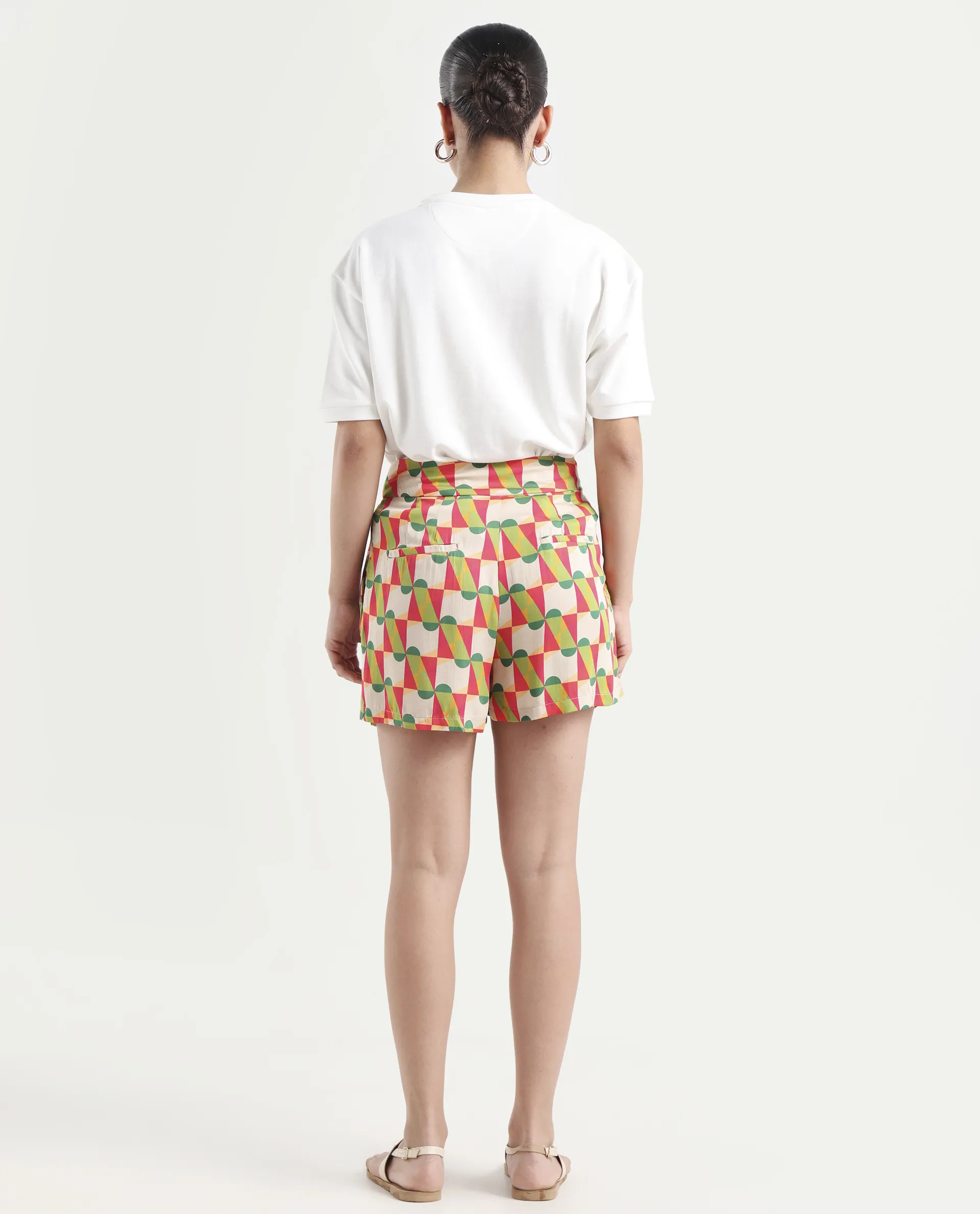 Rareism Women's Lucca Multi Cotton Blend Geometric Print Mini Regular Fit Shorts - Image 7