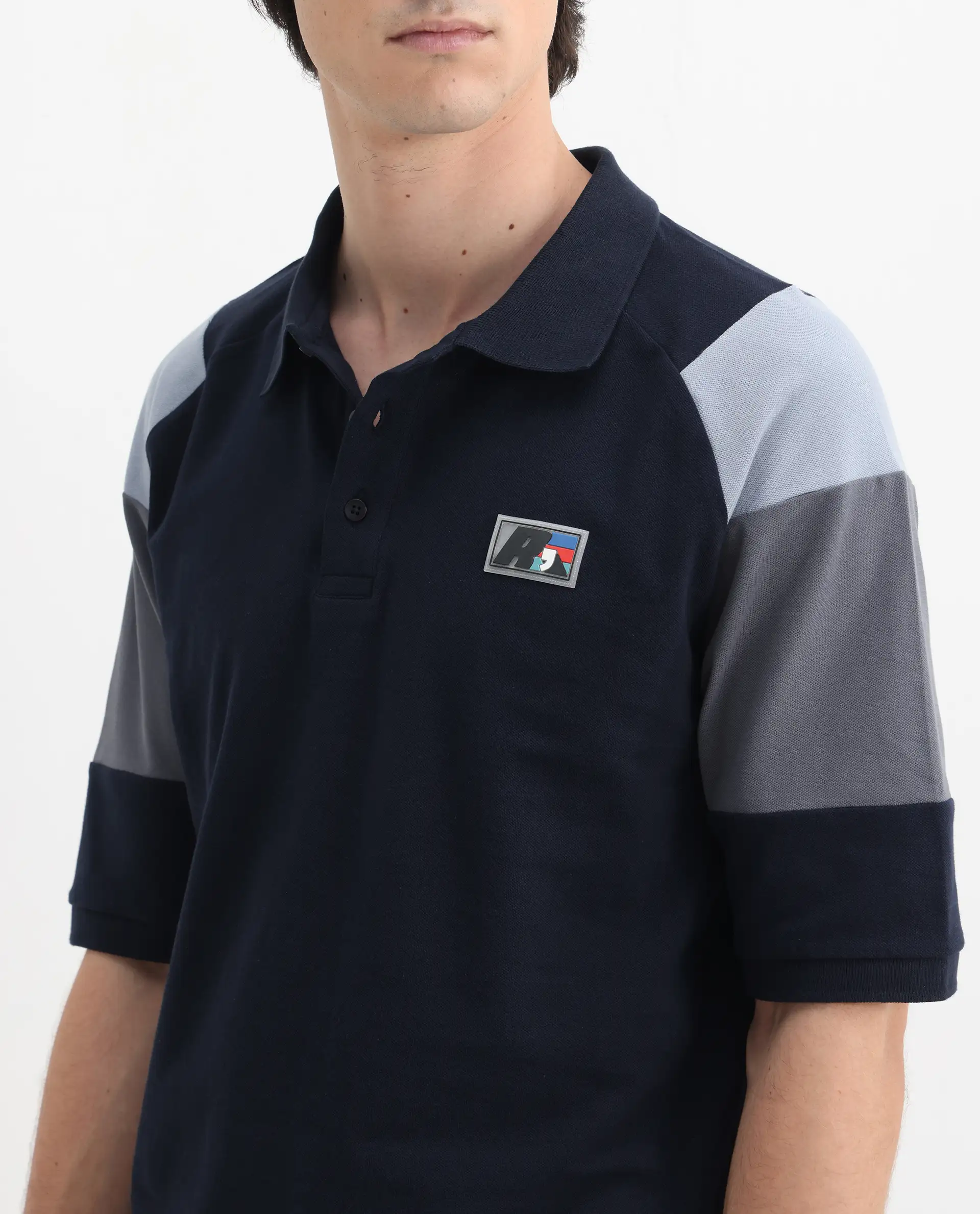 Rare Rabbit Men's Lucid Navy Cotton Blend Cut And Sew Relaxed Fit Half Sleeve Polo - Image 3