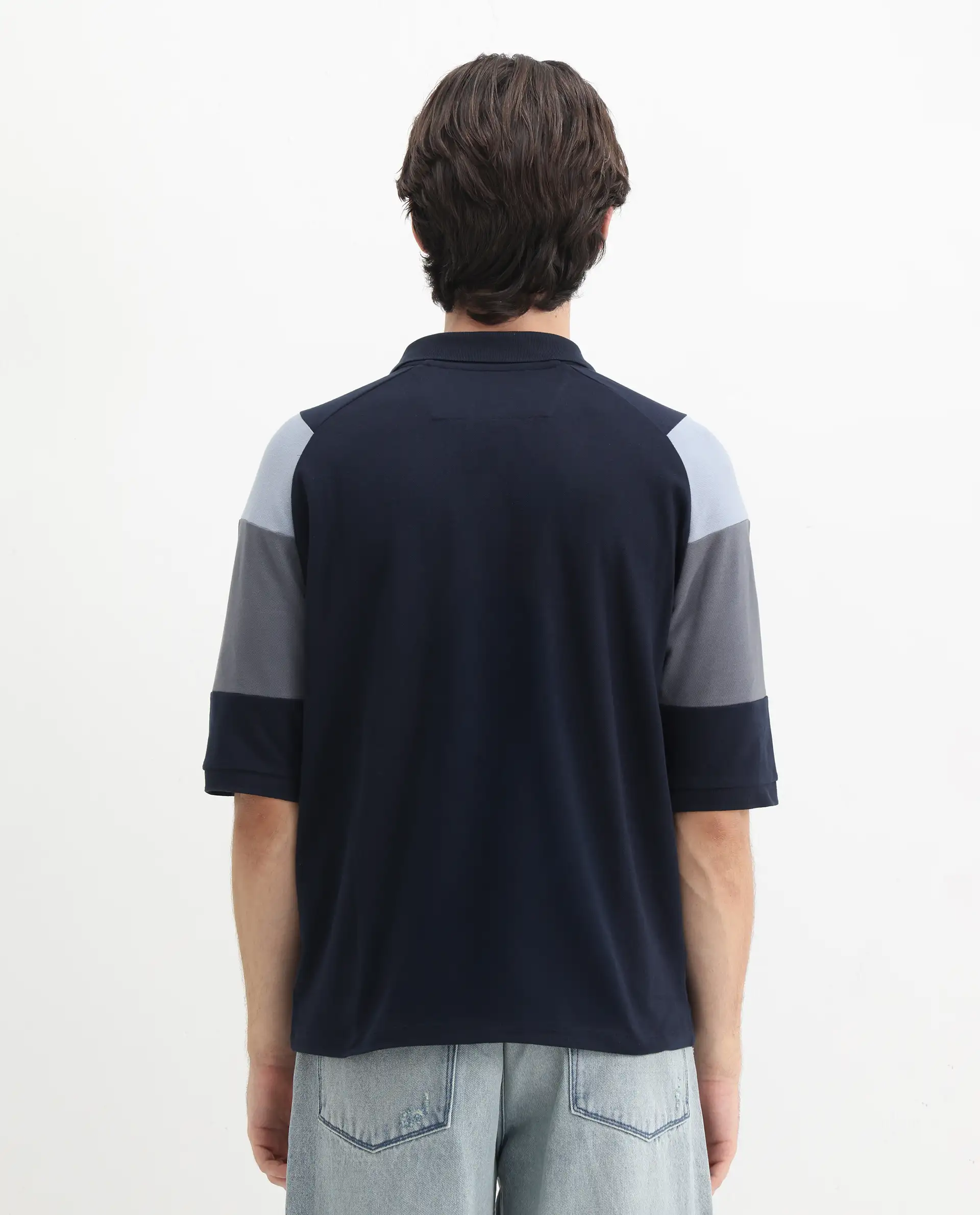 Rare Rabbit Men's Lucid Navy Cotton Blend Cut And Sew Relaxed Fit Half Sleeve Polo - Image 8