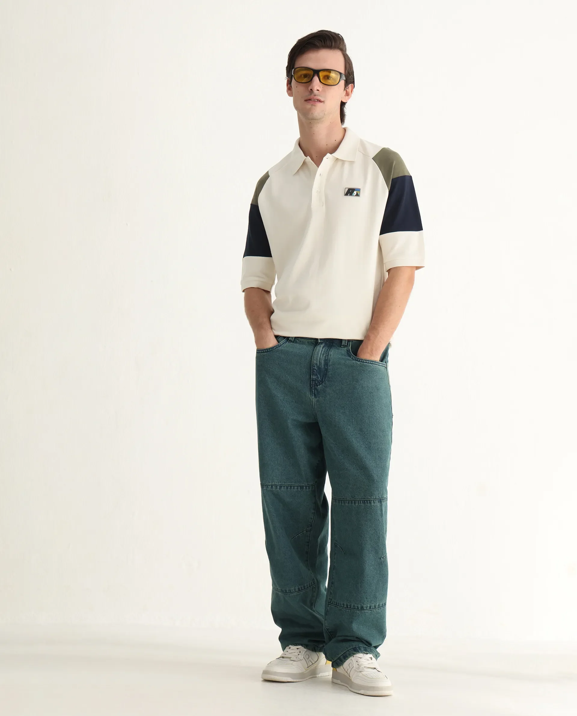Rare Rabbit Men's Lucid Off White Cotton Blend Cut And Sew Relaxed Fit Half Sleeve Polo - Image 2