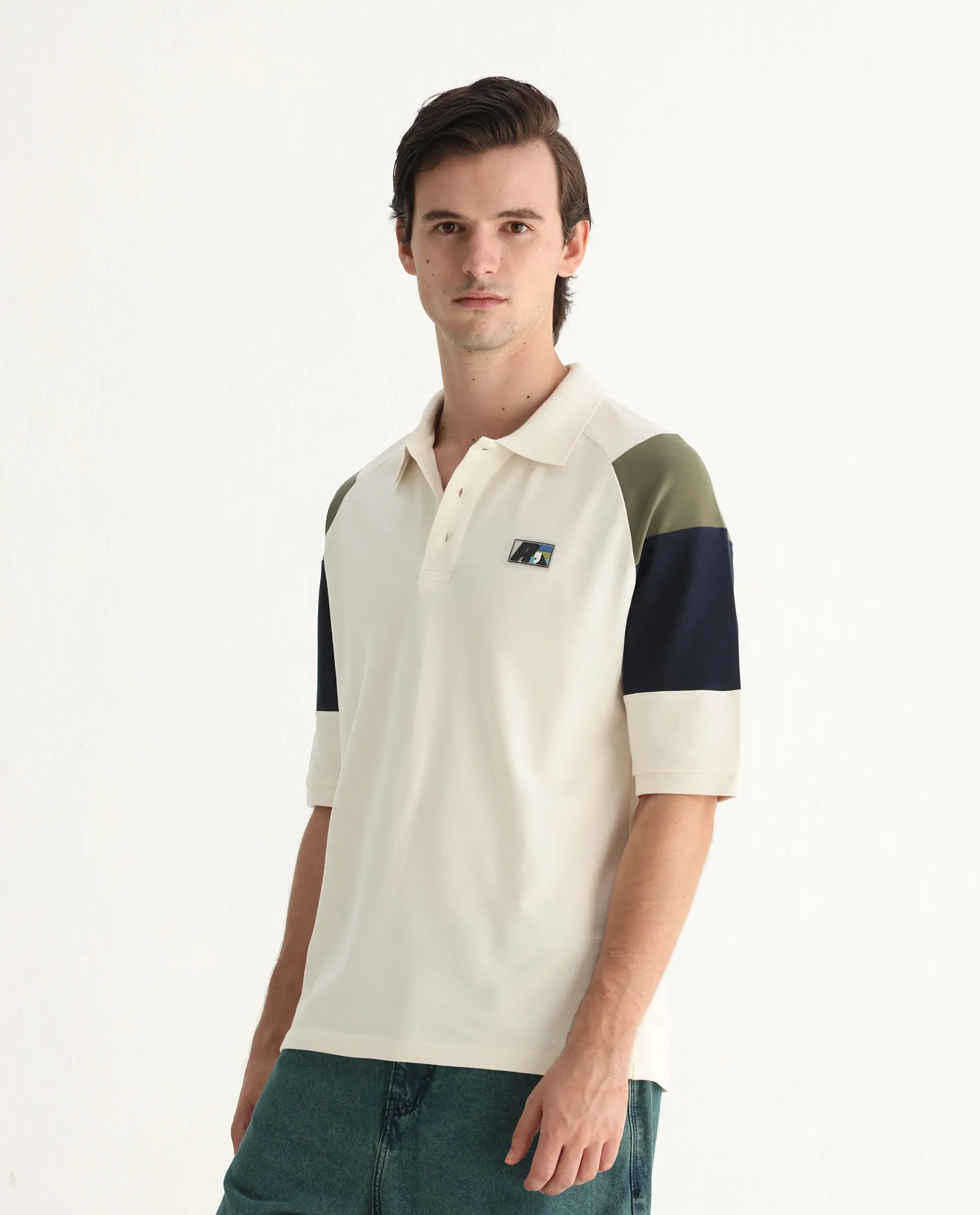 Rare Rabbit Men's Lucid Off White Cotton Blend Cut And Sew Relaxed Fit Half Sleeve Polo - Image 5