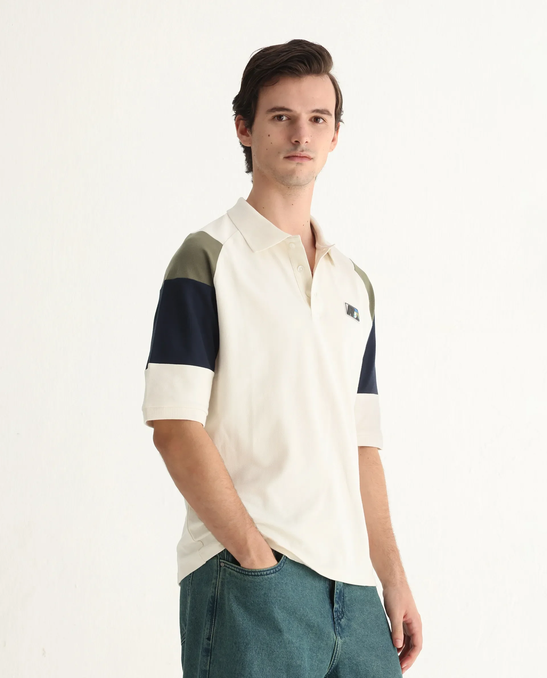 Rare Rabbit Men's Lucid Off White Cotton Blend Cut And Sew Relaxed Fit Half Sleeve Polo - Image 6