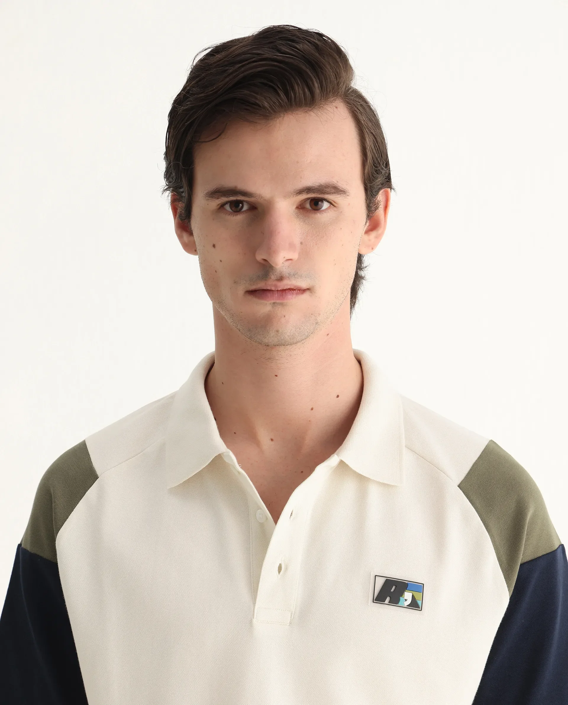 Rare Rabbit Men's Lucid Off White Cotton Blend Cut And Sew Relaxed Fit Half Sleeve Polo - Image 7