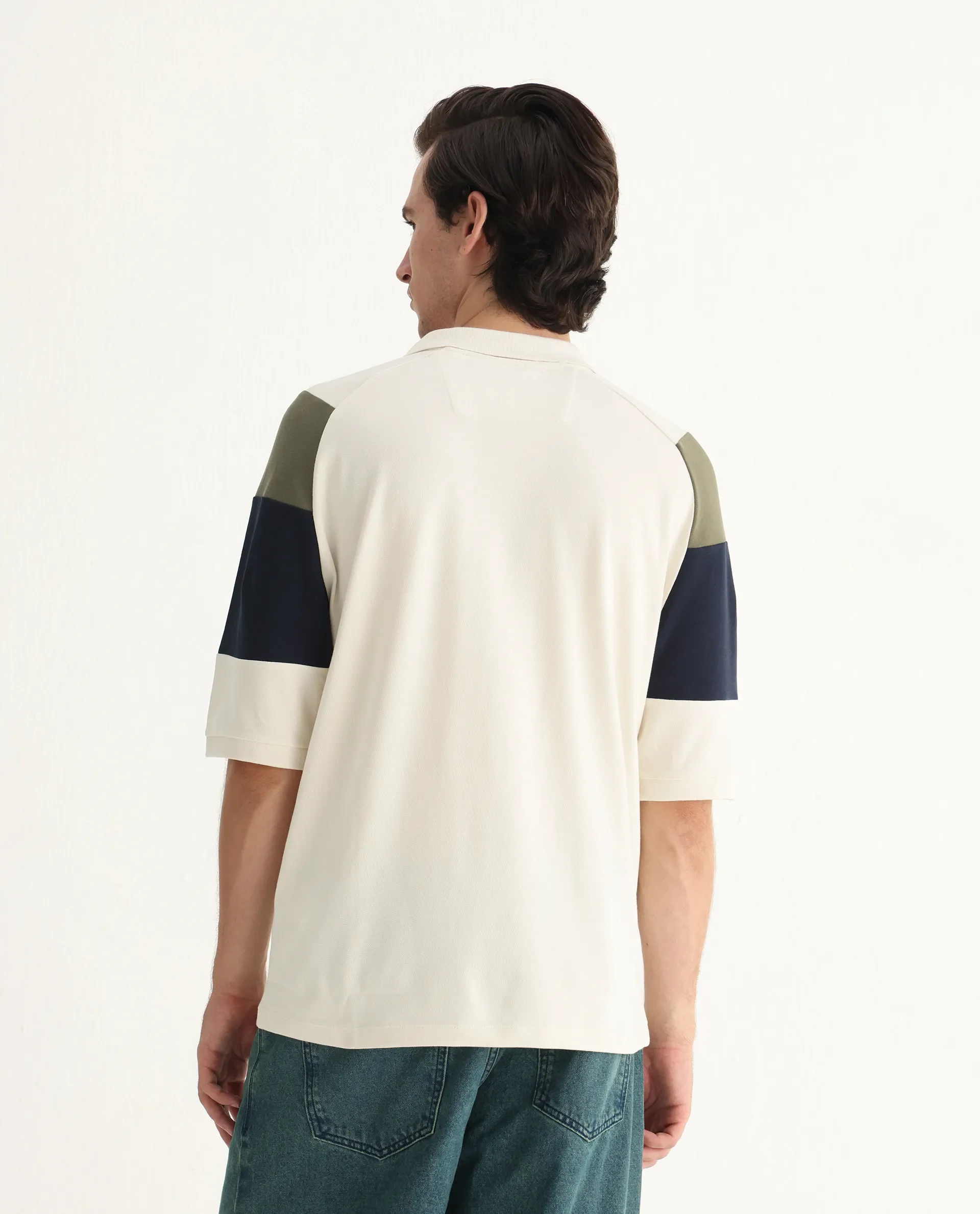 Rare Rabbit Men's Lucid Off White Cotton Blend Cut And Sew Relaxed Fit Half Sleeve Polo - Image 8