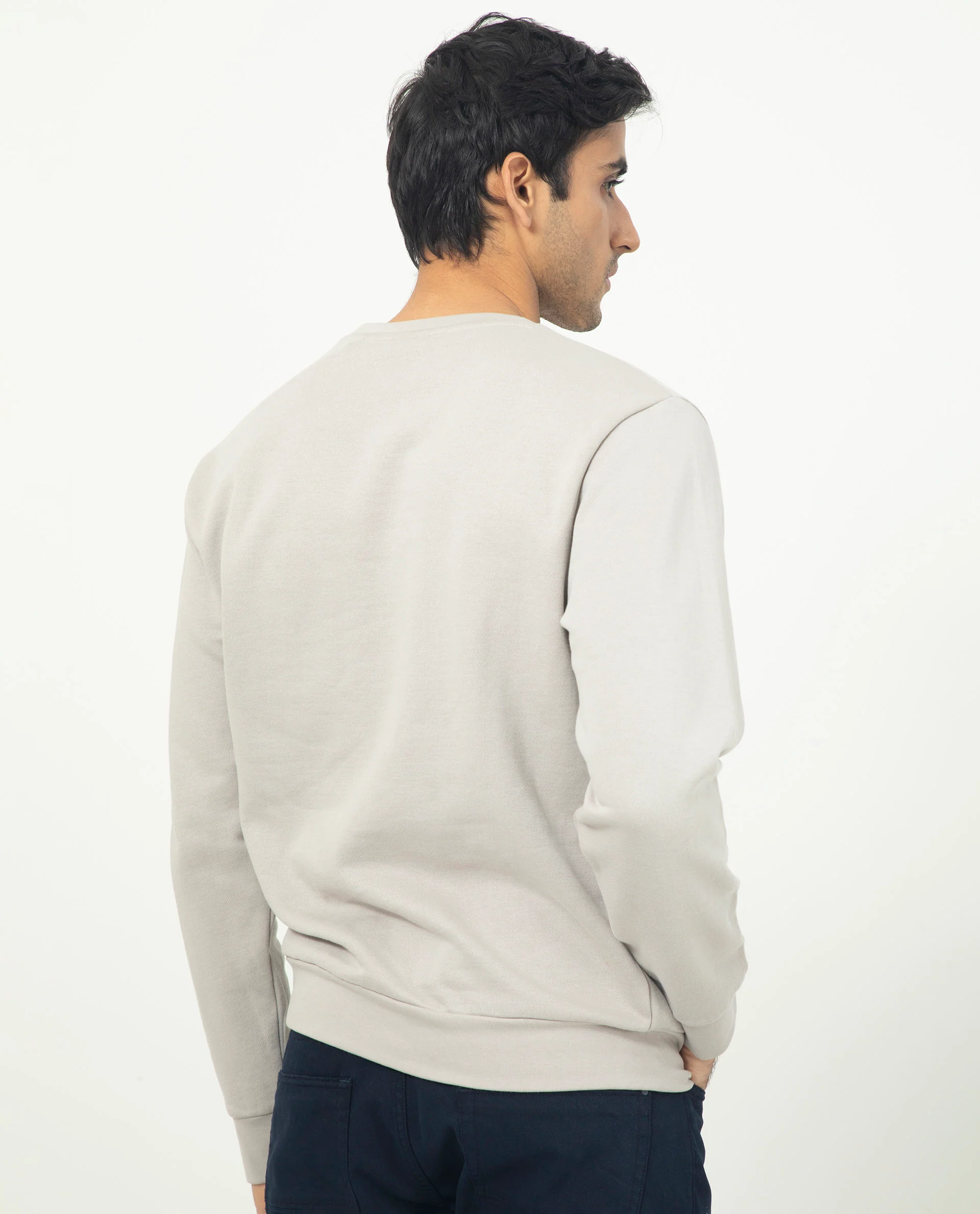 Rare Rabbit Men's Lucien Grey Cotton Embroidered Regular Fit Full Sleeve Crew Neck Sweatshirt - Image 8
