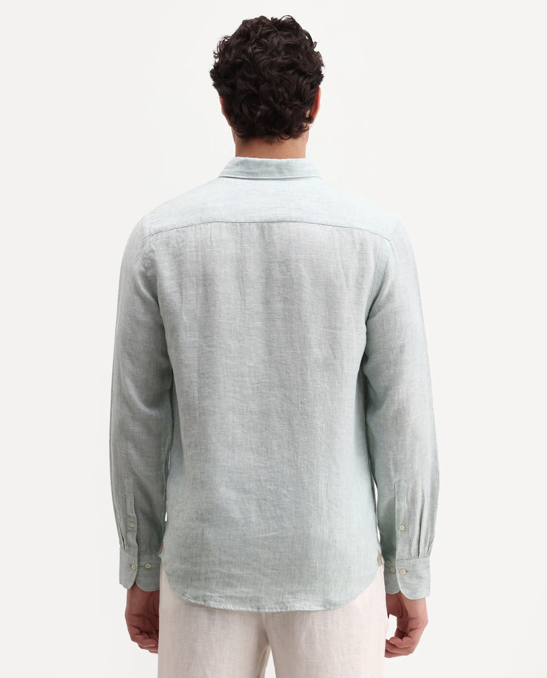 Rare Rabbit Men's Lucis Aqua 100% Linen Plain Regular Fit Full Sleeve Collared Shirt - Image 7