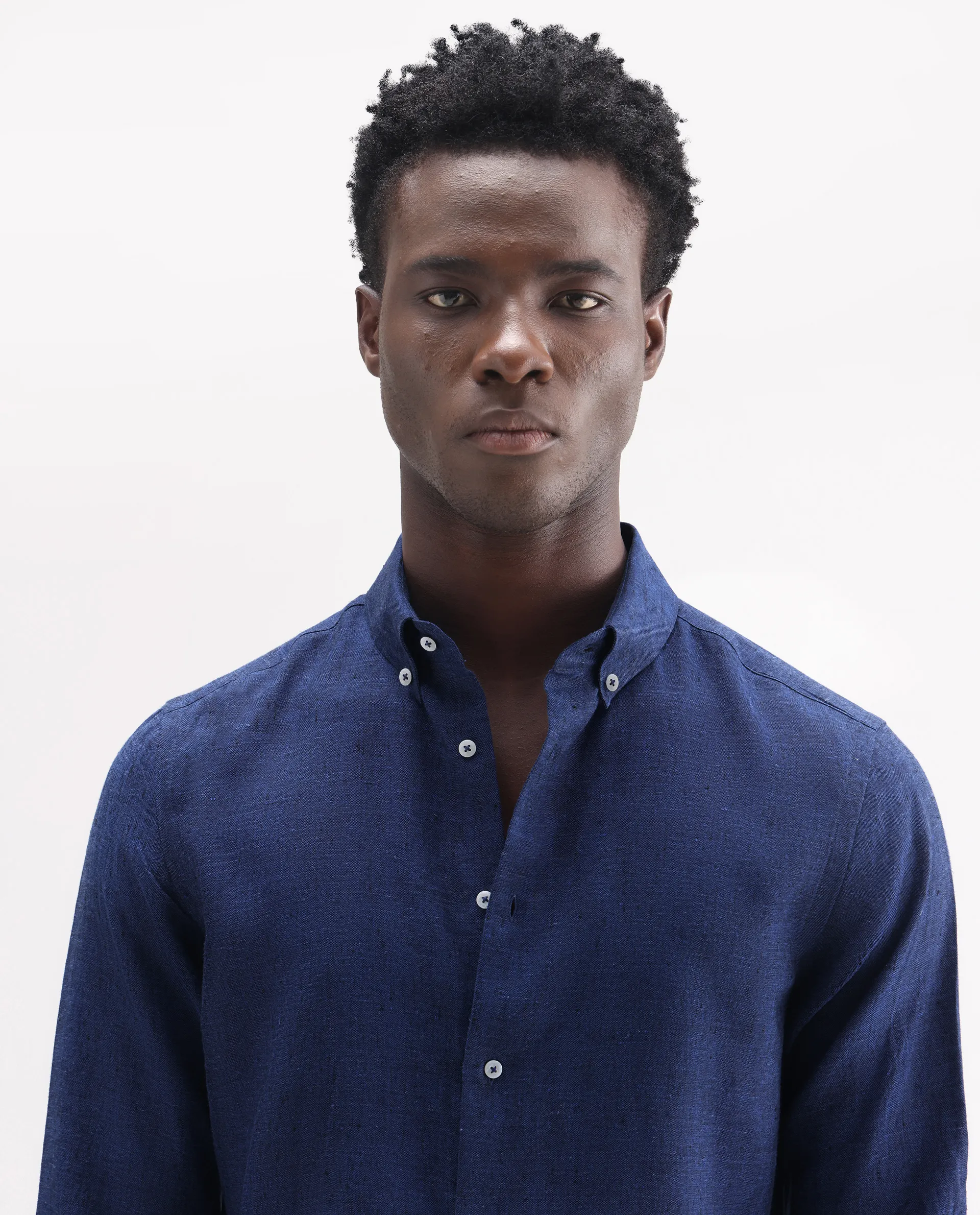 Rare Rabbit Men's Lucis Dark Blue 100% Linen Plain Regular Fit Full Sleeve Collared Shirt - Image 6