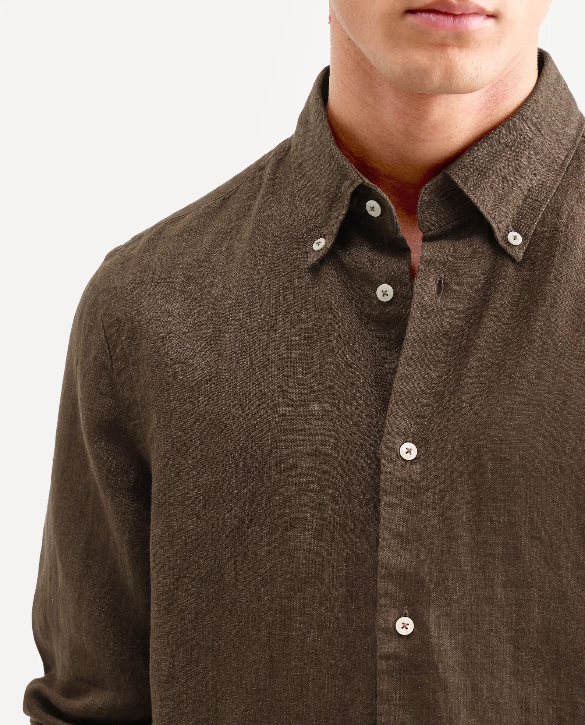 Rare Rabbit Men's Lucis Dark Brown 100% Linen Plain Regular Fit Full Sleeve Collared Shirt - Image 3