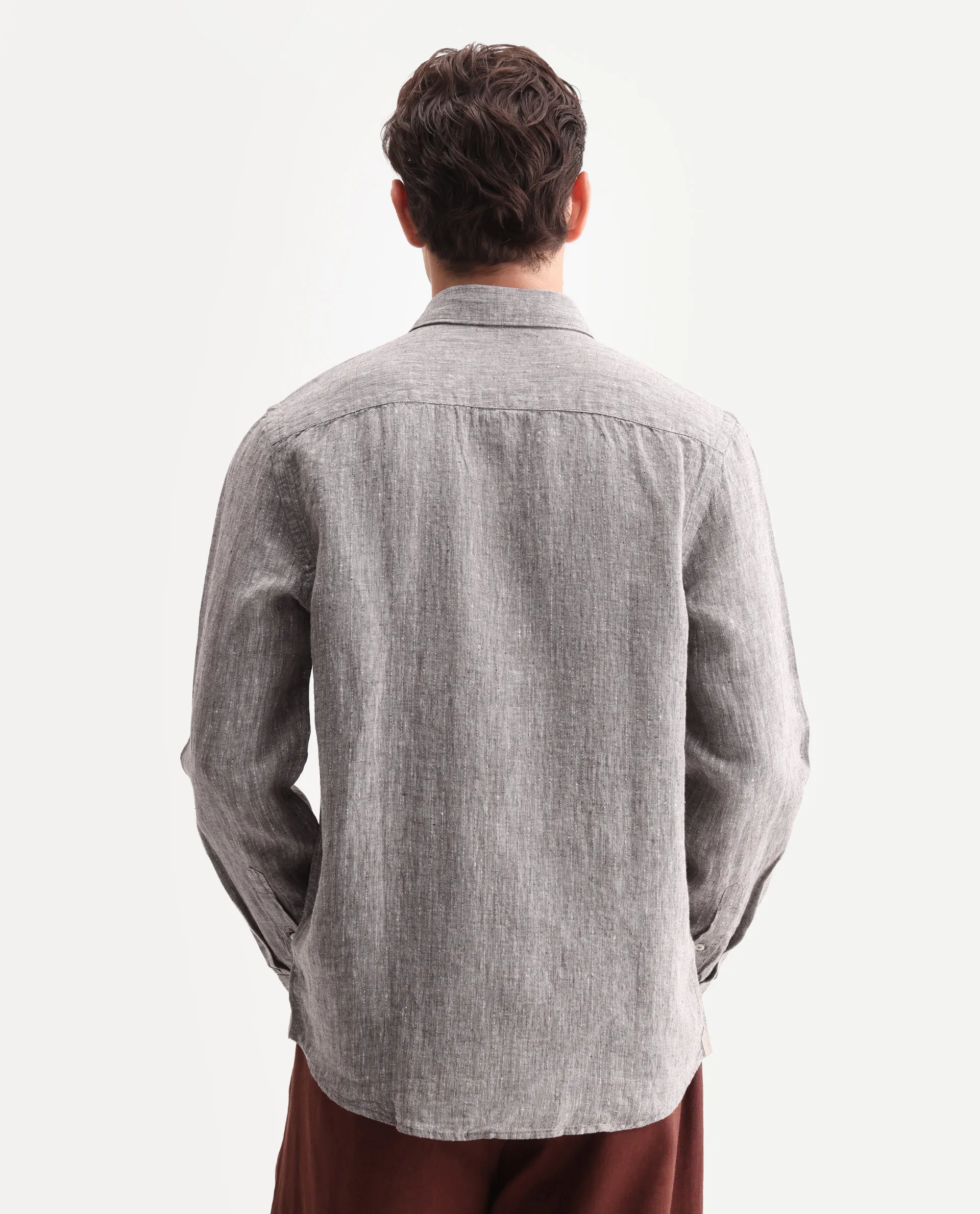 Rare Rabbit Men's Lucis Dark Khaki 100% Linen Plain Regular Fit Full Sleeve Collared Shirt - Image 8